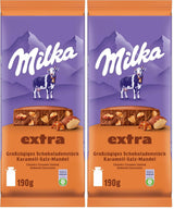 Milka Extra Caramel Salt Almond - Alpejska czekolada mleczna z kawałkami karmelu, migdałami i szczyptą soli - 190g