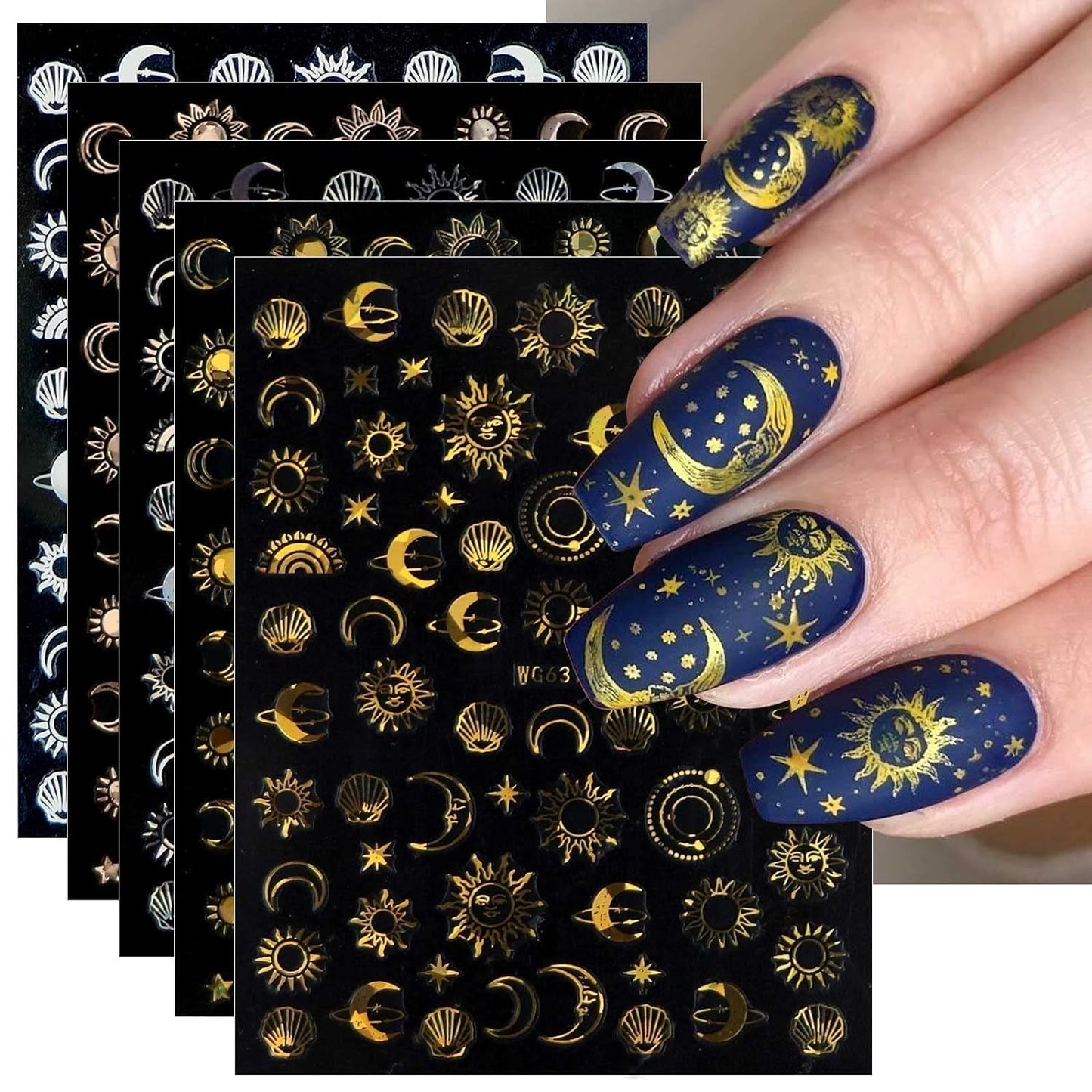 JMEOWIO Nagelsticker Mond Stern Sonne 10 Blatt Nail Art Naklejka Selbstklebend Nagelaufkleber Bunt Dekoration Nageldesign Zubehör