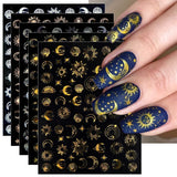 JMEOWIO Nagelsticker Mond Stern Sonne 10 Blatt Nail Art Naklejka Selbstklebend Nagelaufkleber Bunt Dekoration Nageldesign Zubehör