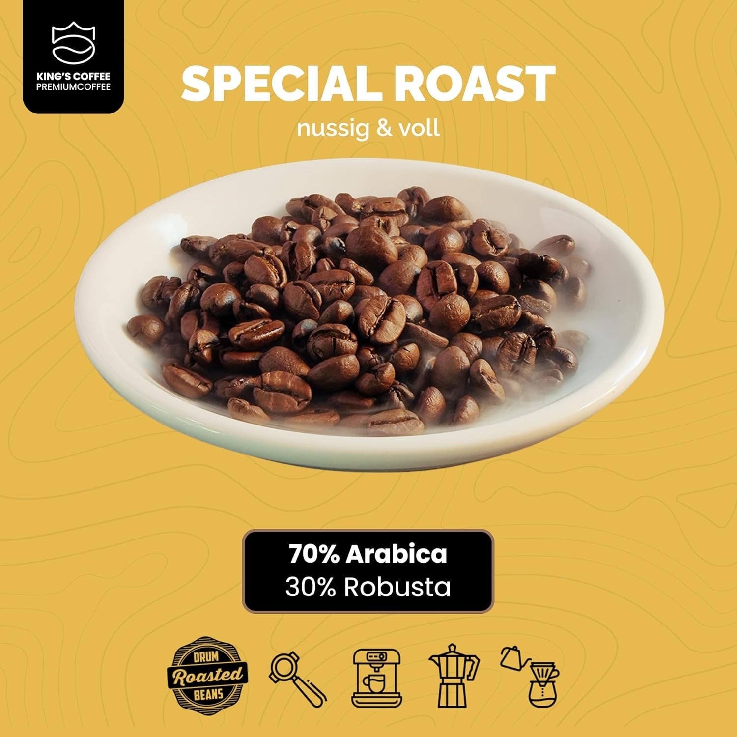 KAWA KING'S - SPECIAL ROAST - 1 kg Ziarna espresso Barista Premium - Kawa o niskiej kwasowości - Palenie małych partii we Włoszech - Najlepsza mieszanka arabiki i Robusty do maszyn w pełni automatycznych i ekspresów z kolbą