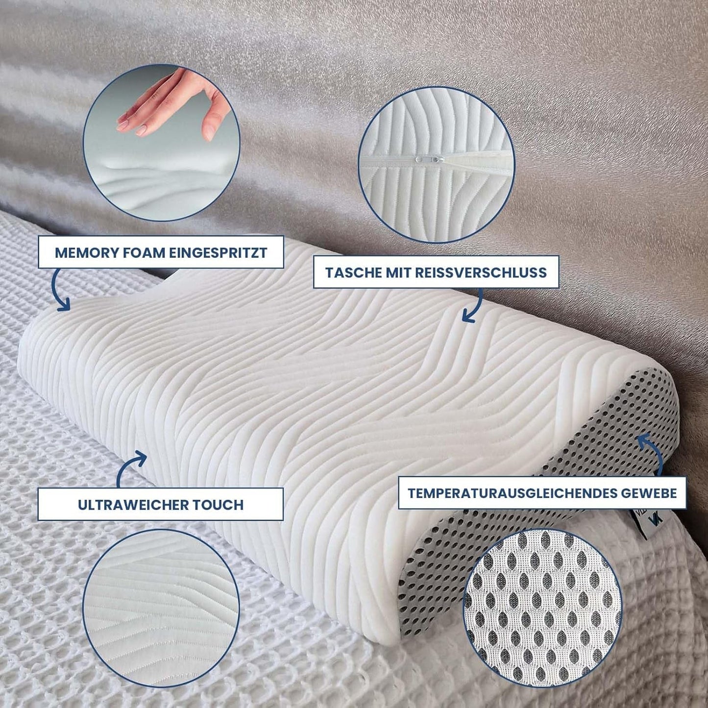 Valentia Medical Memory Foam Poduszka podtrzymująca szyję Ortopedyczna poduszka przeciwbólowa szyi Poduszka pod szyję z pianki Memory Ultra miękka, zmywalna osłona Poduszki ortopedyczne szyjki macicy Naty Shop