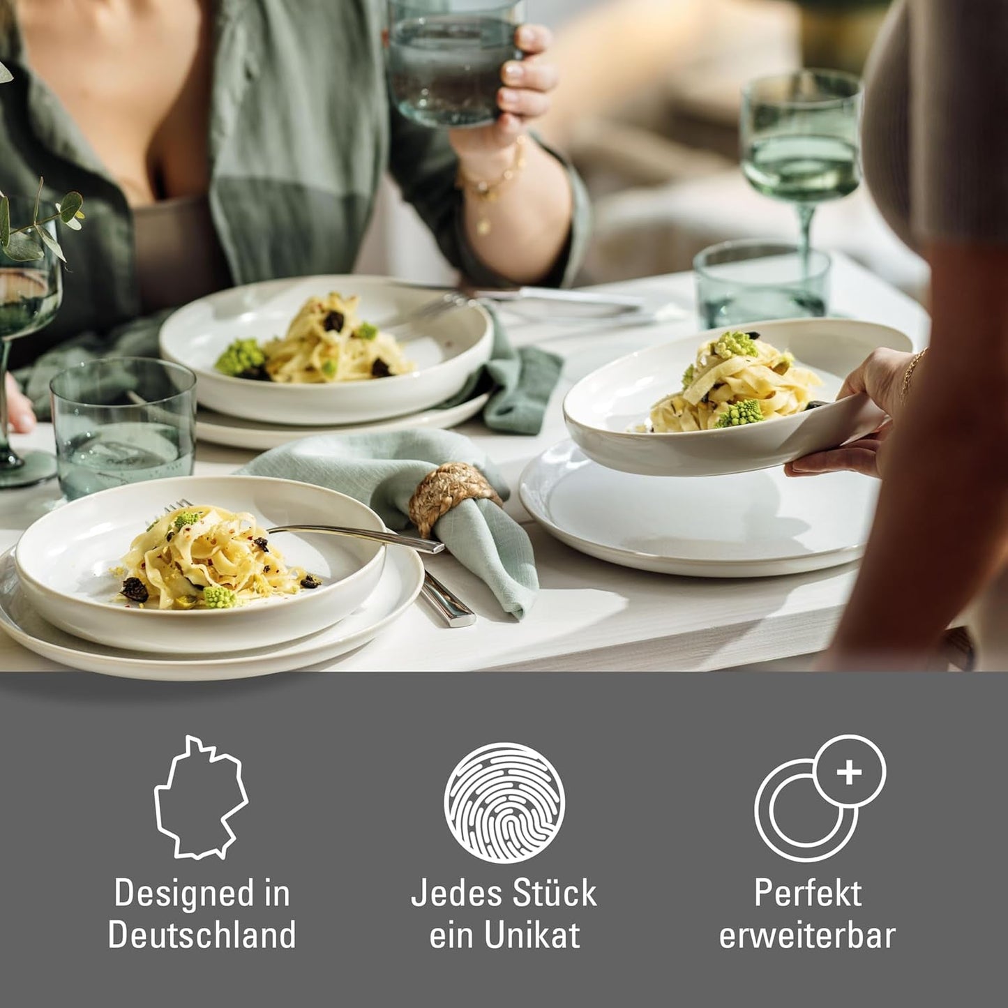 tak jak. by Villeroy & Boch – Zestaw obiadowy wykonany z bawełny 4 teilig Weiß, Spülmaschinenfest, Mikrowellensicher, Geschirrset, Tafelservice Modern, Speiseteller, Tiefe Teller, Pottery-Look, Premium Porzellan