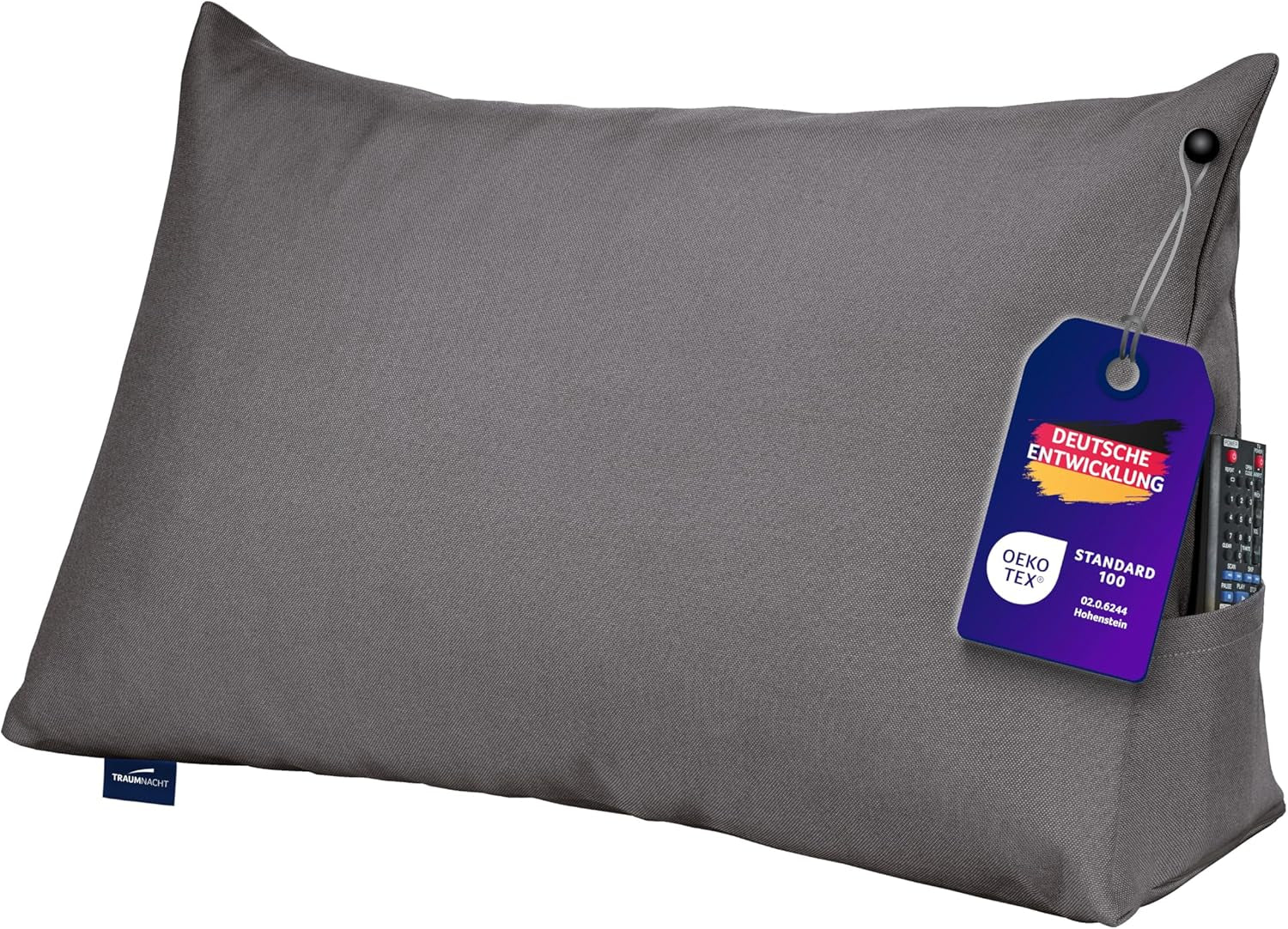 Poduszka Traumnacht Cozy Back, poduszka do czytania, 70 x 40 cm beżowa, zdejmowany i nadający się do prania poszewka wykonana w 100% z poliestru, praktyczna kieszeń boczna, certyfikat Oeko-Tex, wyprodukowana zgodnie z niemieckimi standardami jakości