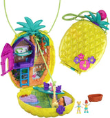 Polly Pocket GKJ64 - Przenośne pudełko kieszonkowe w kształcie ananasa z 8 zabawnymi funkcjami, lalkami Polly i Purple, 2 akcesoriami i arkuszem naklejek; zabawka dla dzieci od 4. roku życia Naty Shop Dolls Torba ananasowa