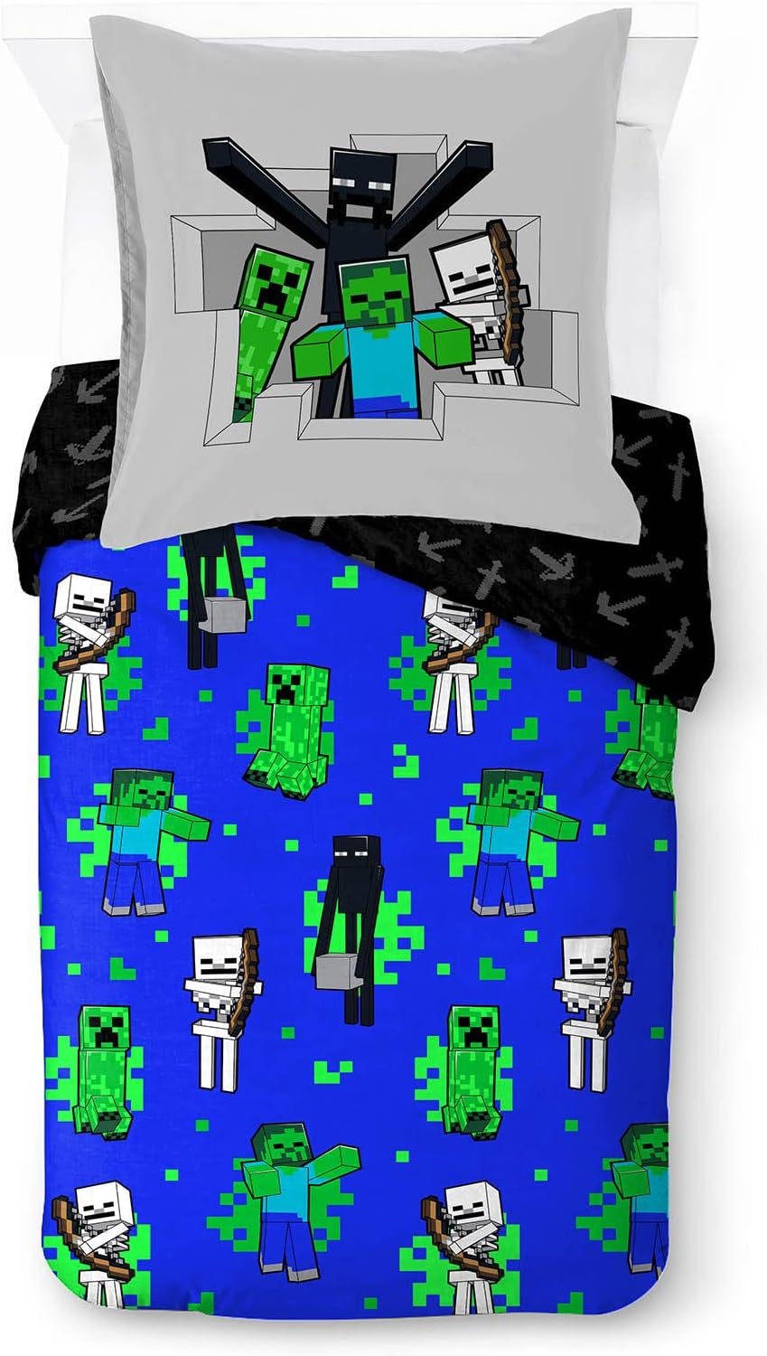 Pościel dla dzieci, postacie Disneya, 100% bawełna Pościel - dzieci Naty Shop Blue - Minecraft 135X200/80X80 (2 szt.)