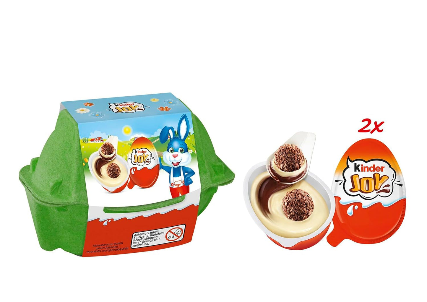 Kinder Joy opakowanie 2 szt. - Jedna połówka z pysznym kremem mleczno-kakaowym i chrupiącymi kuleczkami, druga połowa z wielką niespodzianką - Czekolada Wielkanocna, Słodycze Wielkanocne - Prezent Wielkanocny - 40g