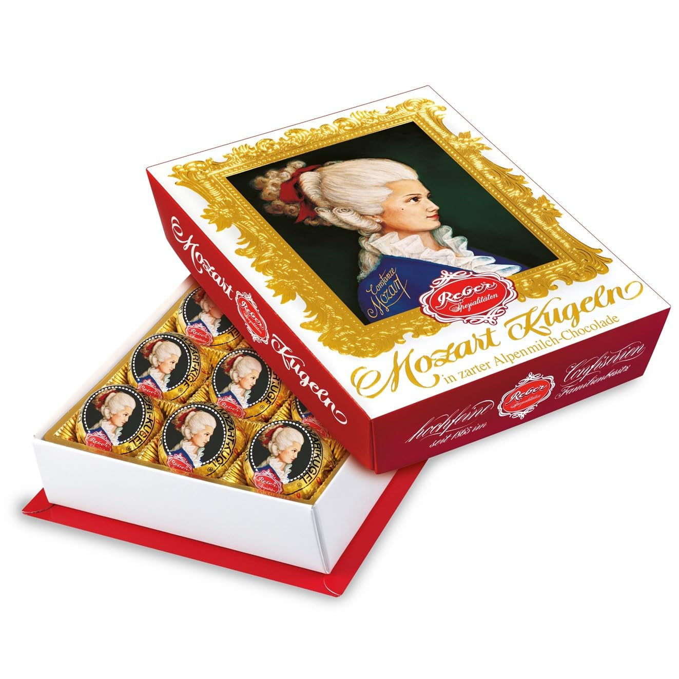 Kulki Reber Mozart z gorzką czekoladą, opakowanie 6 szt. z marcepanem i nugatem, wegańskie - 1 x 120 g
