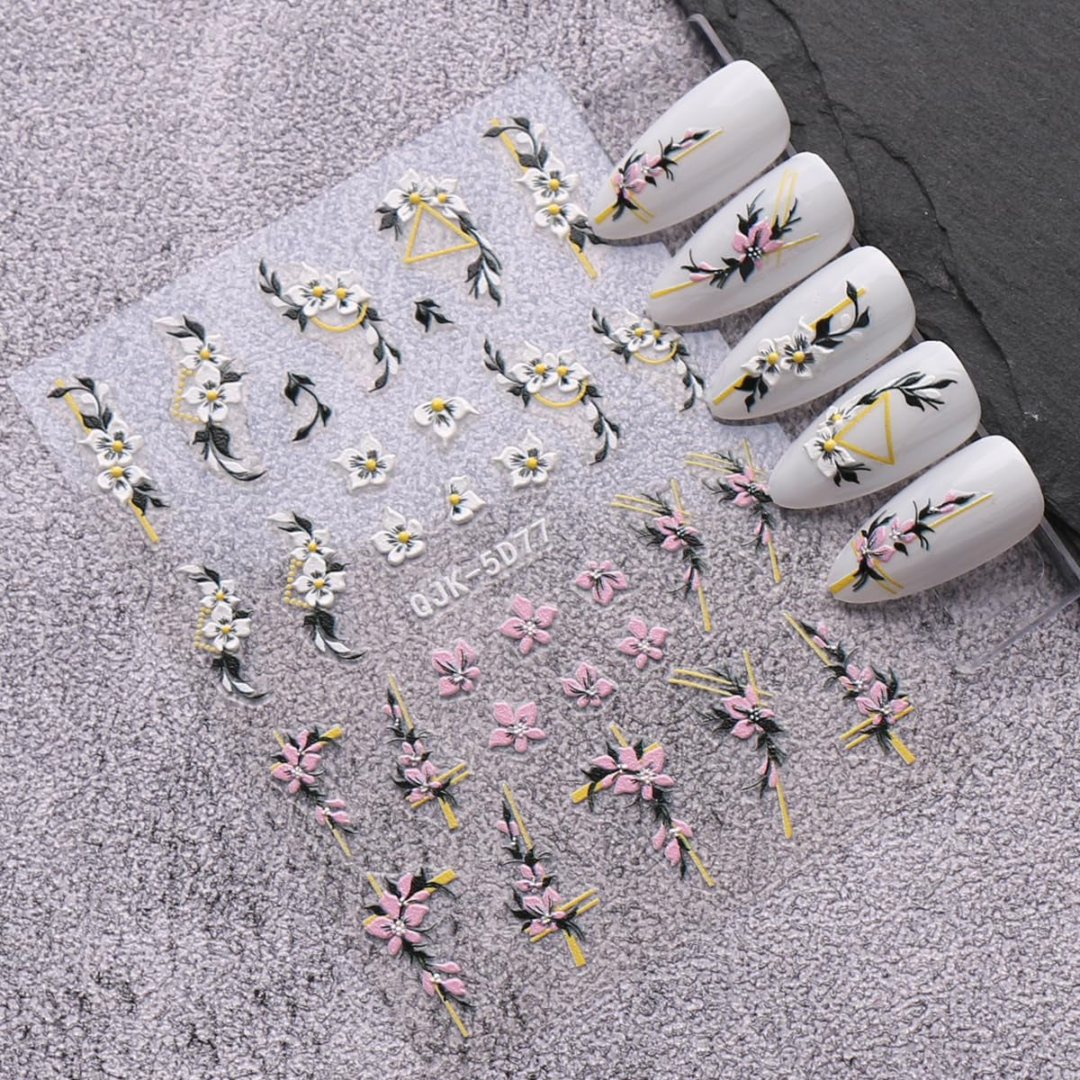 JMEOWIO 6 Blatt 3D Nagelsticker Frühlings Blume Nail Art Naklejka Selbstklebend Nagelaufkleber 5D Stereoskopisch Bunte Sommer Blumen Dekoration Nageldesign Zubehör