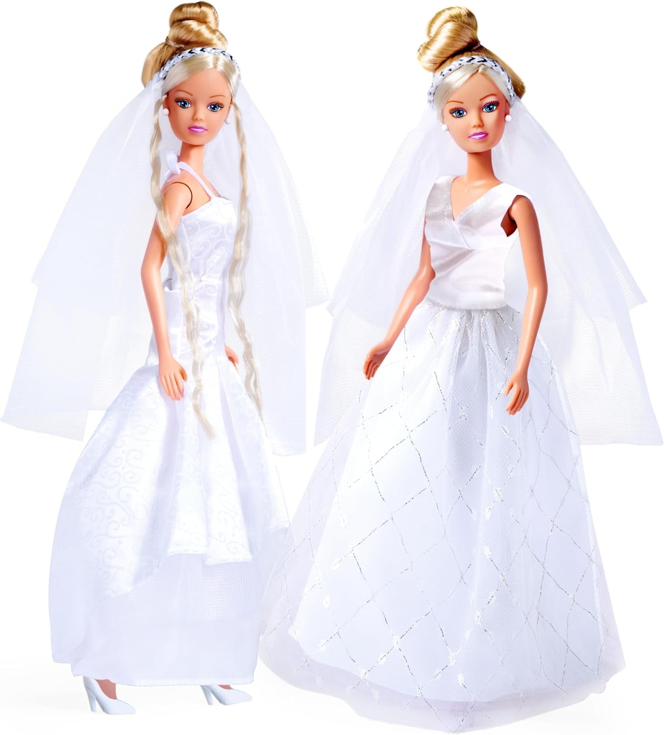 Simba 105733414 - Suknia ślubna Steffi Love, różne 2 wzory, w zestawie tylko jeden przedmiot, lalka w pięknej sukni ślubnej, 29 cm, wiek 3+