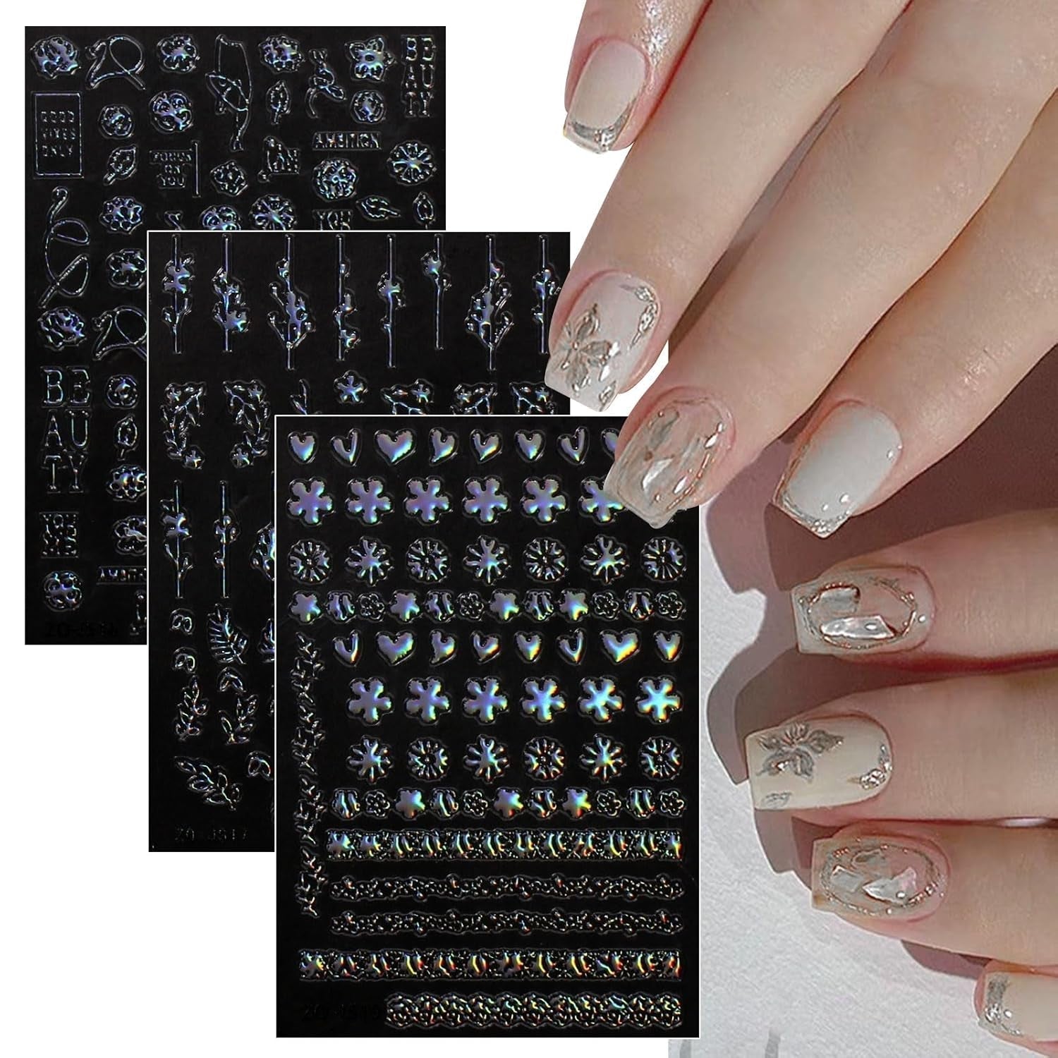 Jmeowio Nagelsticker Aurora Geometrysch 12 Blatt Nail Art Naklejka Selbstklebend Nagelaufkleber Bunt Dekoration Nageldesign Zubehör