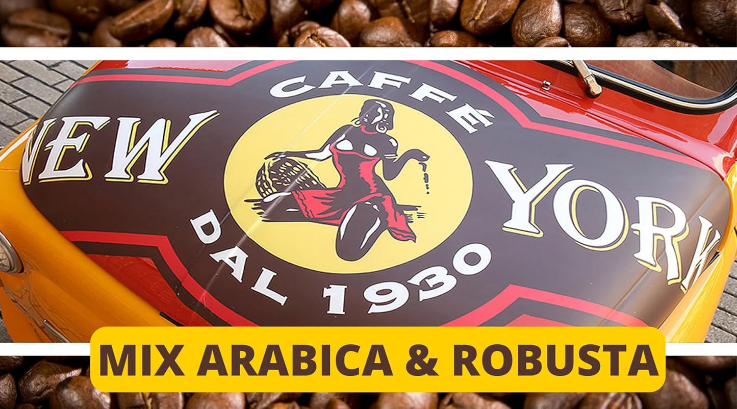 Kawa New York - EXTRA P - Kawa ziarnista, mocny i zdecydowany smak, ziarna Arabiki i Robusty, do mielenia, włoskie espresso, mieszanka batonowa - jakość premium od 1930 - 1 kg, ziarna