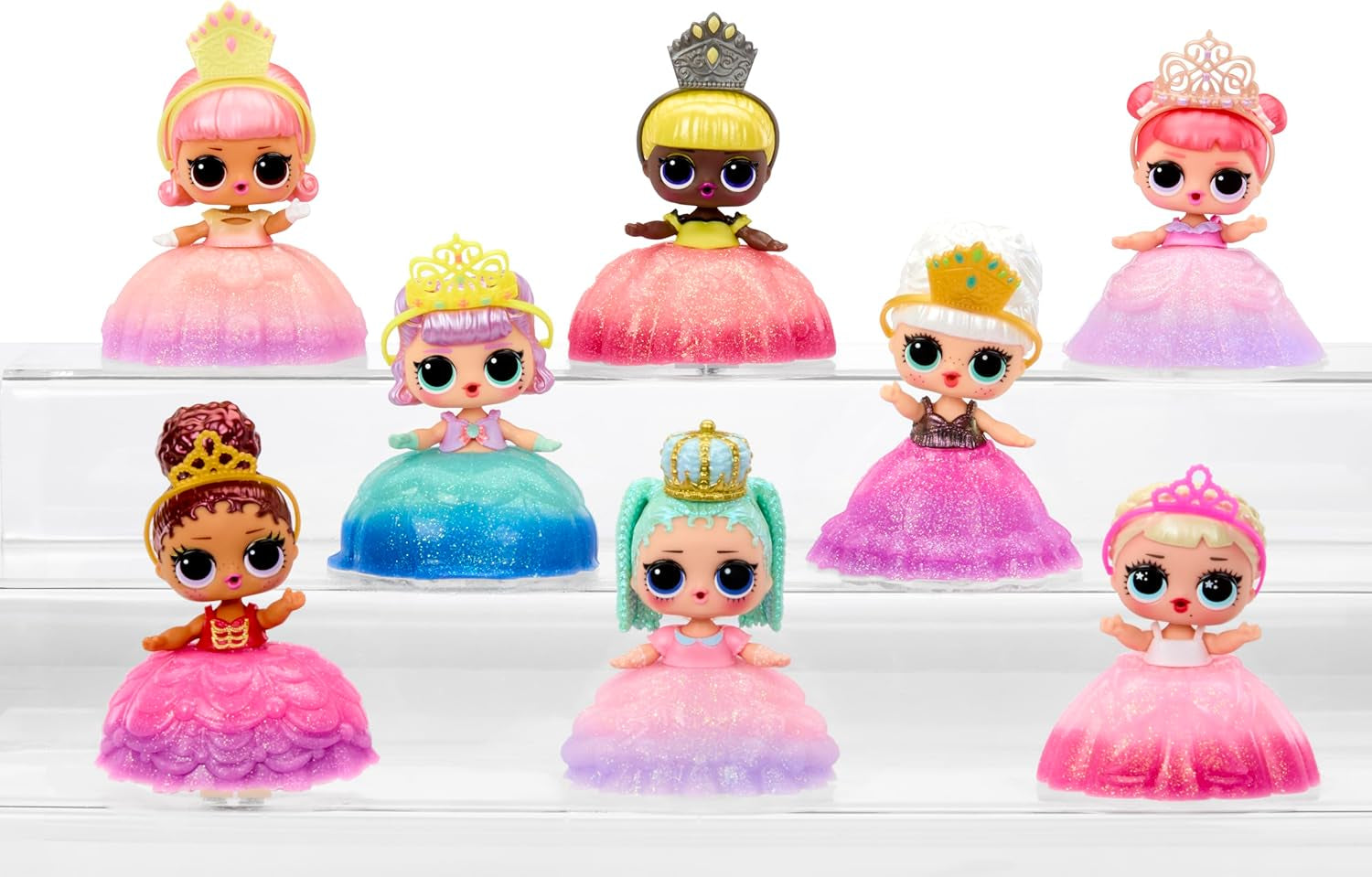 LOL niespodzianka! Princess Tots – zawiera 1 lalkę, opancerzone opakowanie, 2 farby do stworzenia sukienki księżniczki, 8 lalek do zebrania