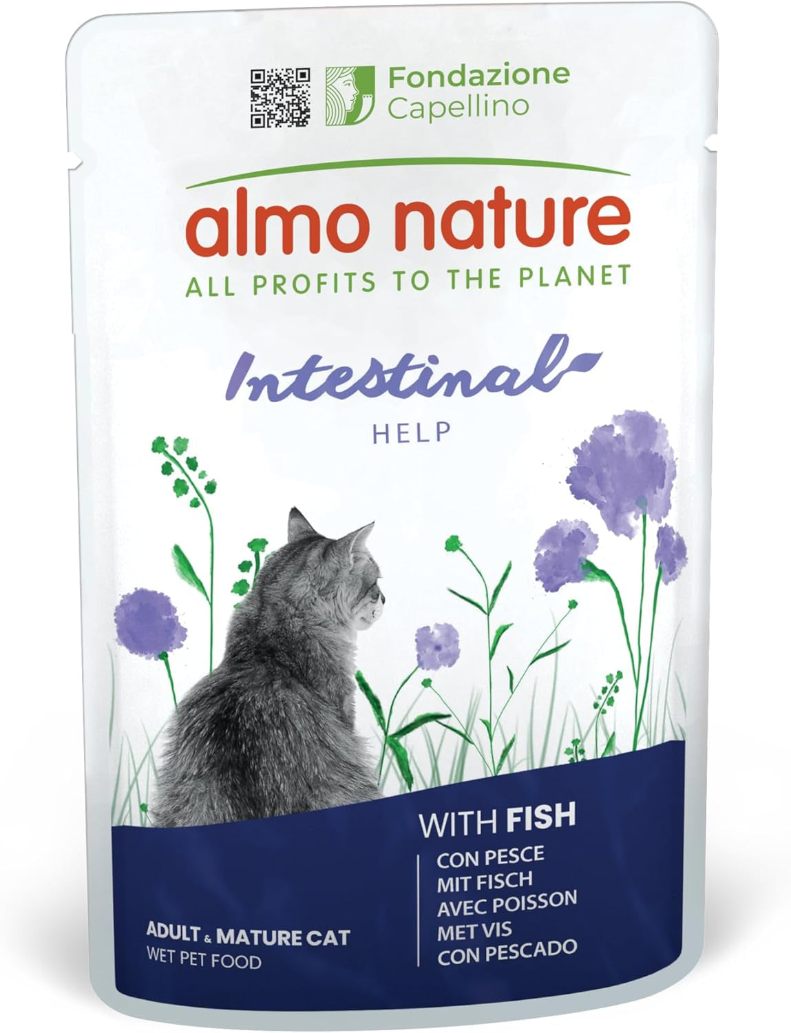 Almo Nature Functional - Intestinal Help - Mokra karma dla dorosłych i dojrzałych kotów z wrażliwymi jelitami - z rybami - wspiera mikrobiom - 70 g (opakowanie 30 szt.)