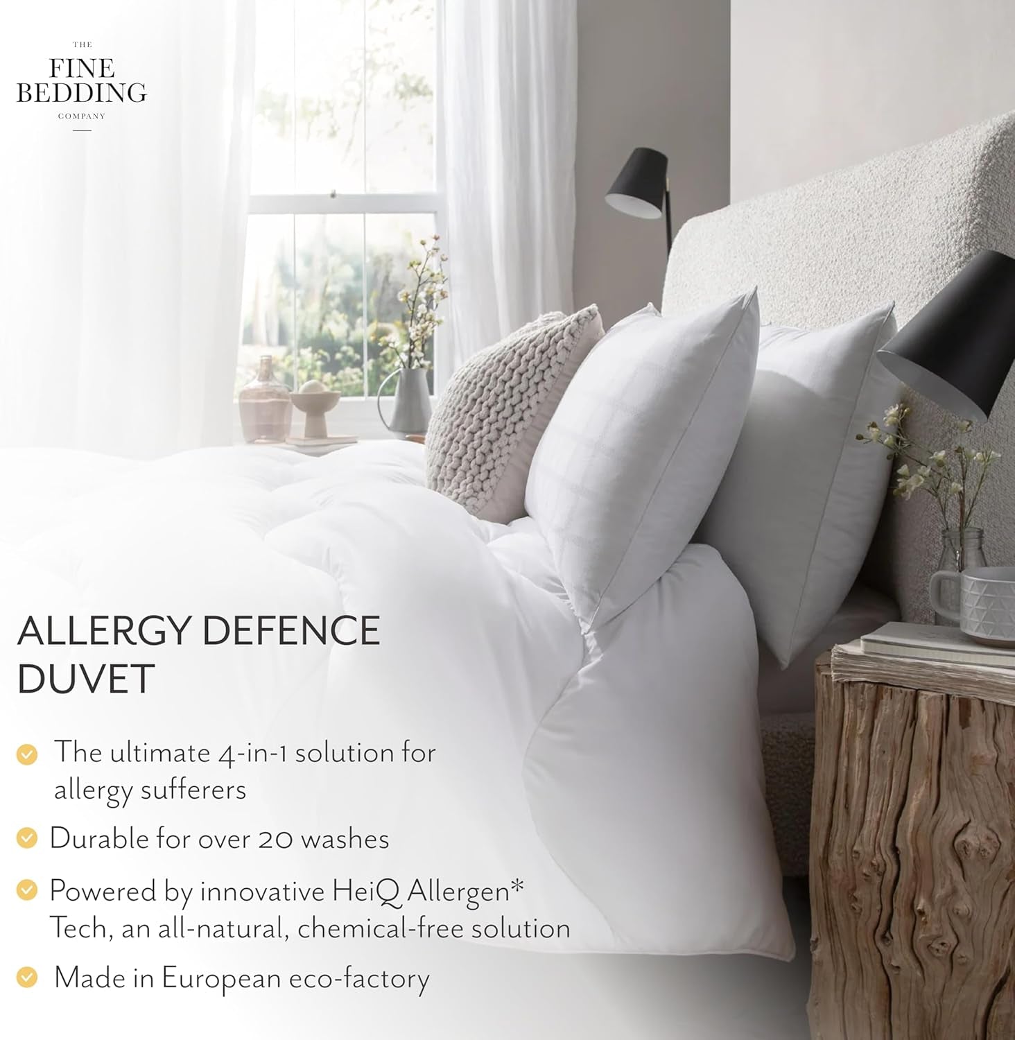 Kołdra Allergy Defense o grubości 4,5 Tog, wykonana z materiałów pochodzących z recyklingu, antyalergiczna i hipoalergiczna, łóżko typu Super King Size. Kołdry i kołdry Naty Shop