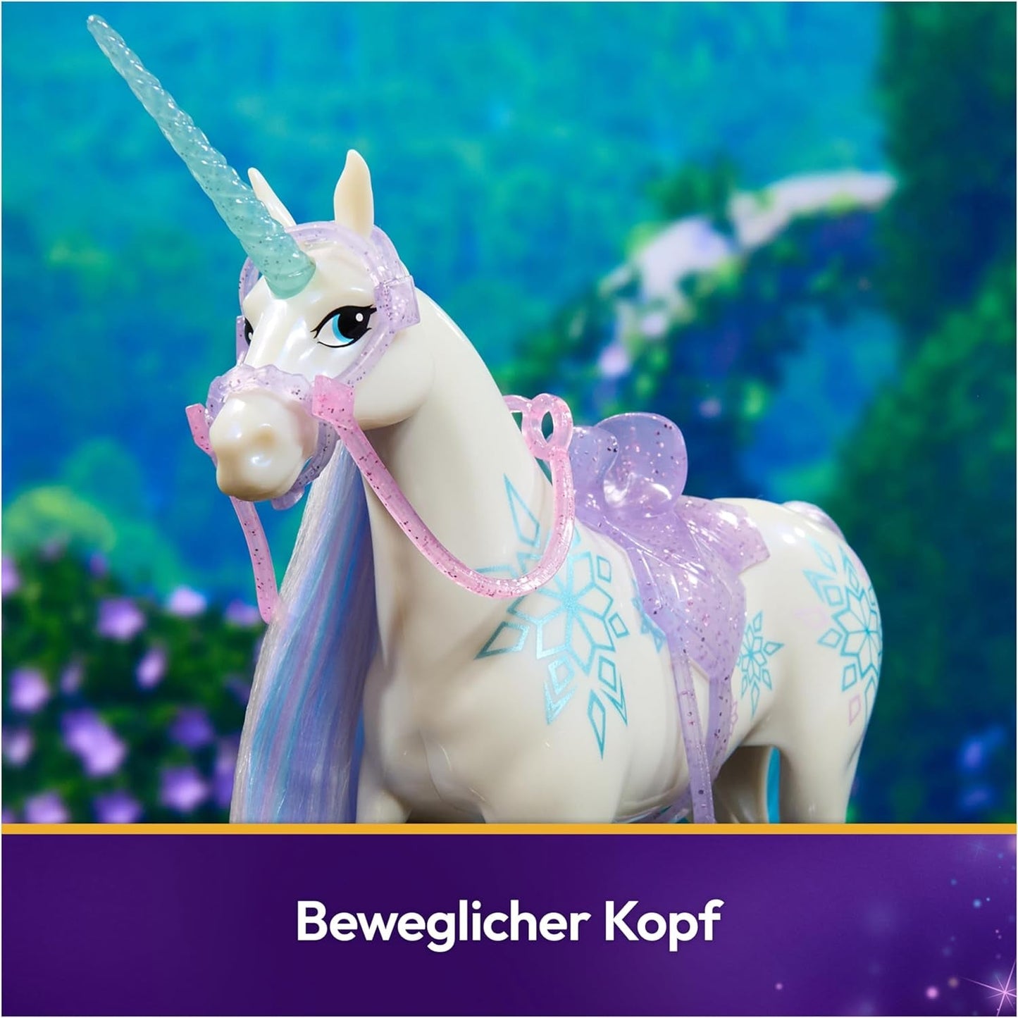 Lodowiec Unicorn Academy Unicorn — 28 cm wzrostu, oryginalny jednorożec Layla's Netflix z prawdziwą grzywą i ogonem, zdejmowaną uzdą, siodłem i szczotką, dla dzieci w wieku od 4 lat