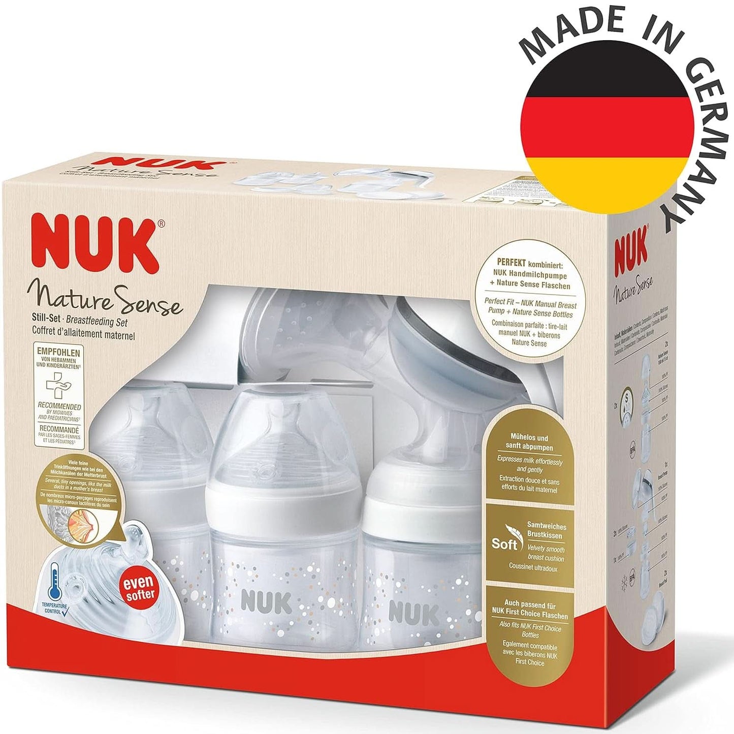 Ręczny laktator NUK Nature Sense | Zestaw do karmienia z ręcznym laktatorem, butelkami i wkładkami laktacyjnymi Ultra Dry Comfort | 6 sztuk żywności dla niemowląt i akcesoriów do karmienia piersią Naty Shop
