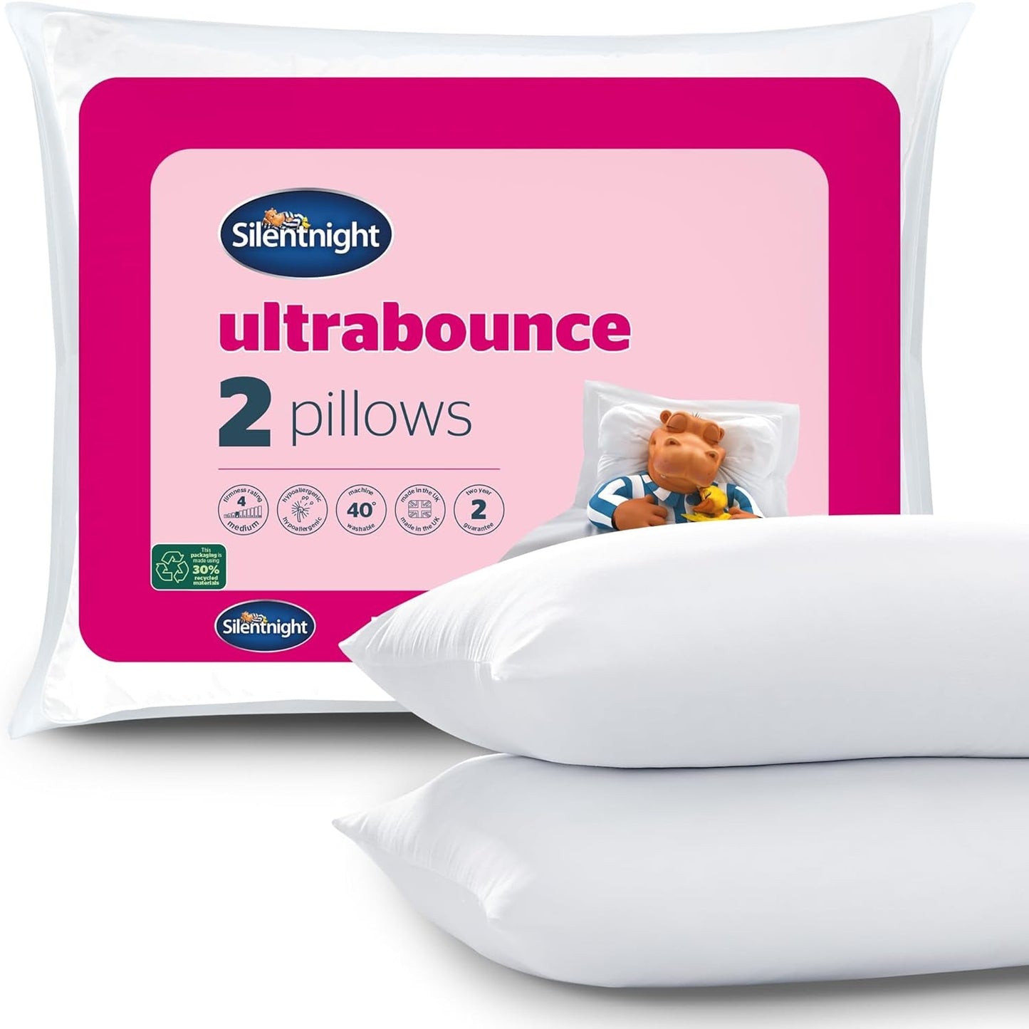 Poduszka Silentnight Ultrabounce, biała, mikrofibra, biała, 2 szt. Naty Shop Standardowe poduszki 2 szt.