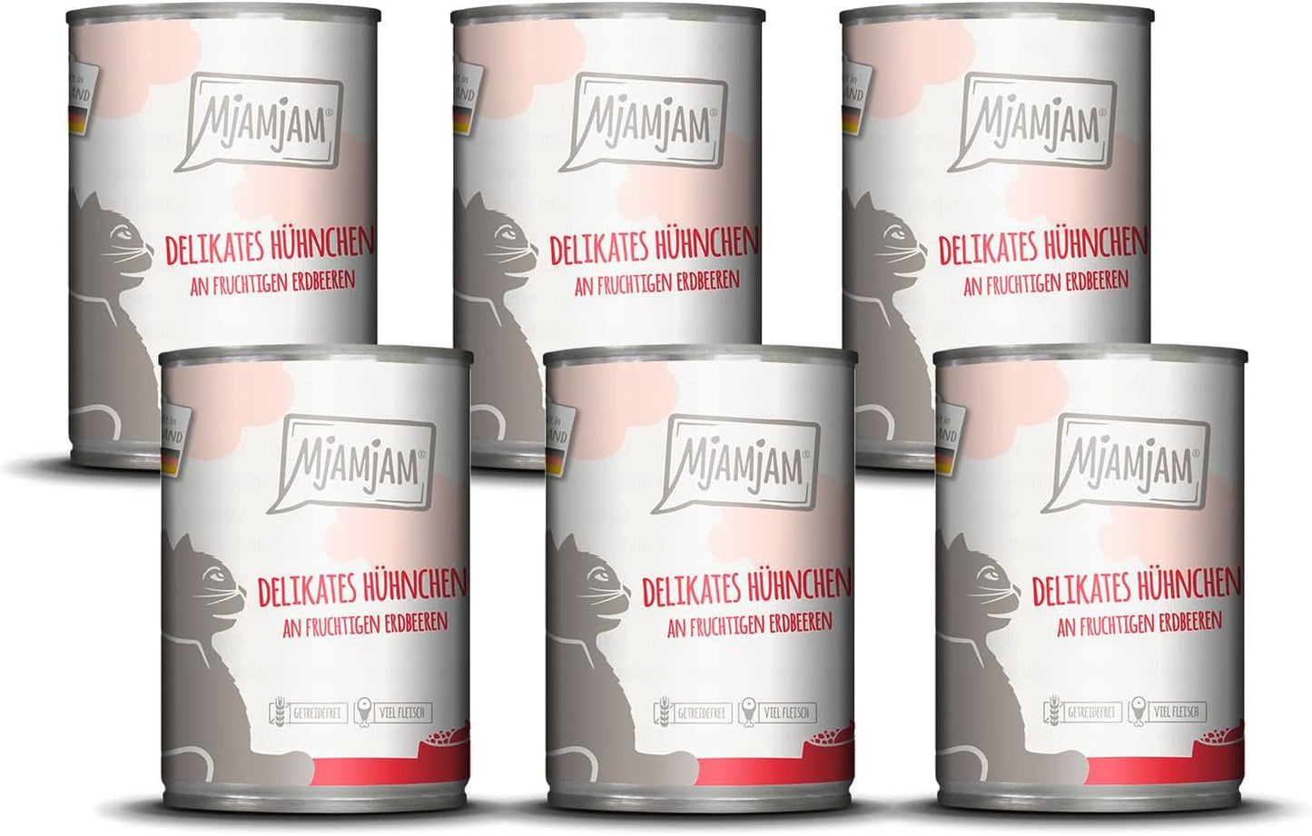 MjAMjAM - Mokra karma dla kotów Premium - delikatny kurczak z owocowymi truskawkami 400g, opakowanie 6 szt. (6 x 400g), naturalna z dodatkiem mięsa