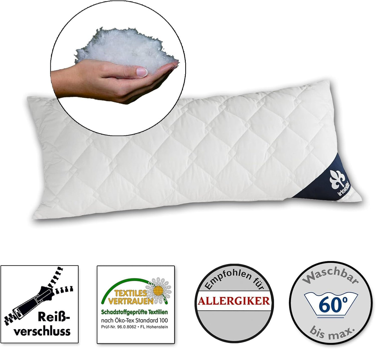 Poduszka Irisette Micro Thermo - Made in Germany - Poduszka ze zdejmowanym miękkim pokrowcem z mikrofibry, 40 X 80 Cm, certyfikat Ã-ko-Tex Standardowe poduszki Naty Shop Pojedyncze 1 opakowanie - 40 X 80 Cm