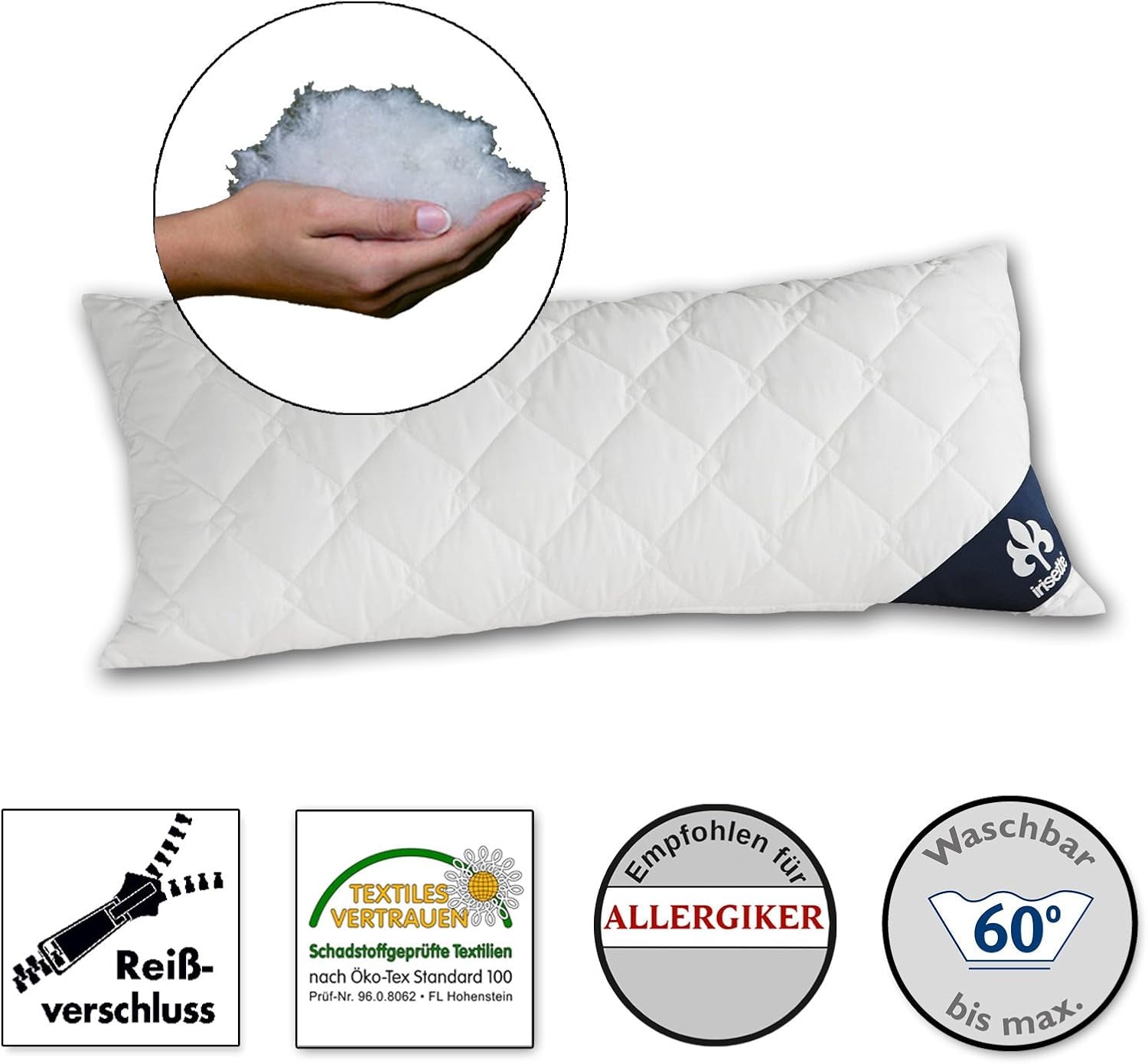 Poduszka Irisette Micro Thermo - Made in Germany - Poduszka ze zdejmowanym miękkim pokrowcem z mikrofibry, 40 X 80 Cm, certyfikat Ã-ko-Tex Standardowe poduszki Naty Shop Pojedyncze 1 opakowanie - 40 X 80 Cm