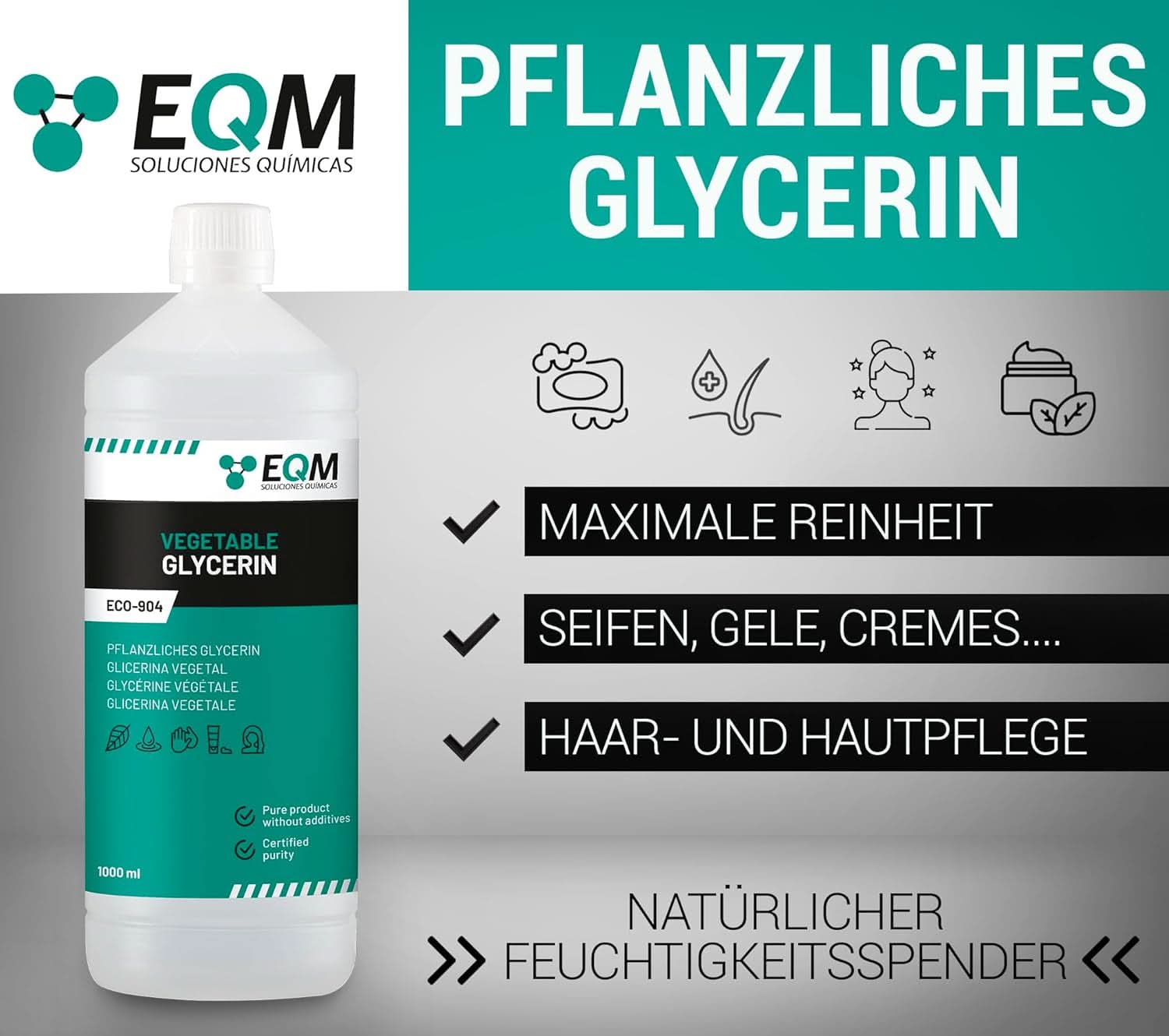 Gliceryna roślinna, w 100% naturalna, naturalny środek nawilżający do włosów i skóry, idealny do mydeł, szamponów, kremów, 1 litr Prysznic i kąpiel Naty Shop