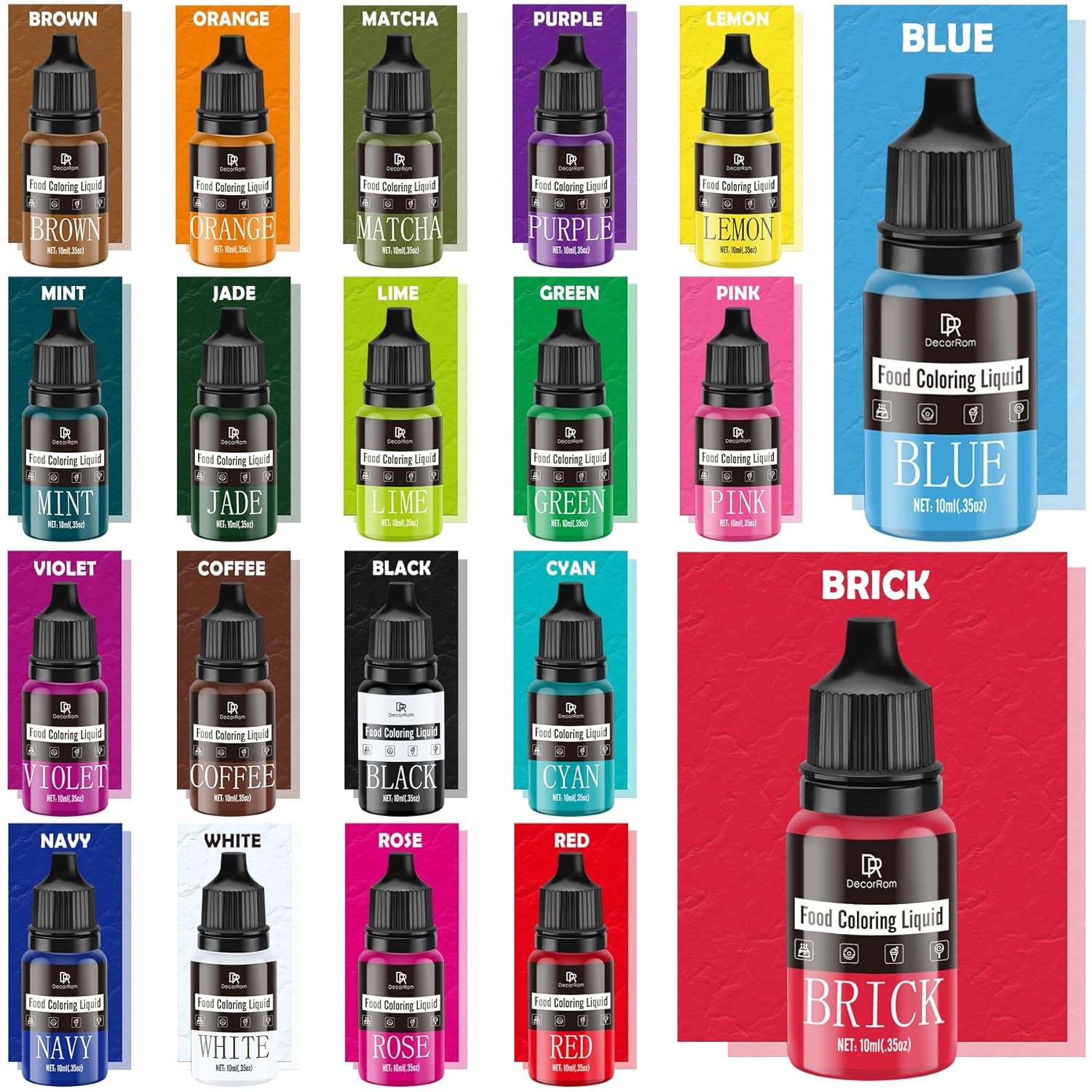 Barwnik spożywczy - 20 kolorów x 10 ml Skoncentrowany płynny barwnik spożywczy do dekorowania ciast, pieczenia, ciastek, makaroników - Bezcukrowy barwnik spożywczy do napojów, dekorowania ciast, śluzu DIY, jajek wielkanocnych