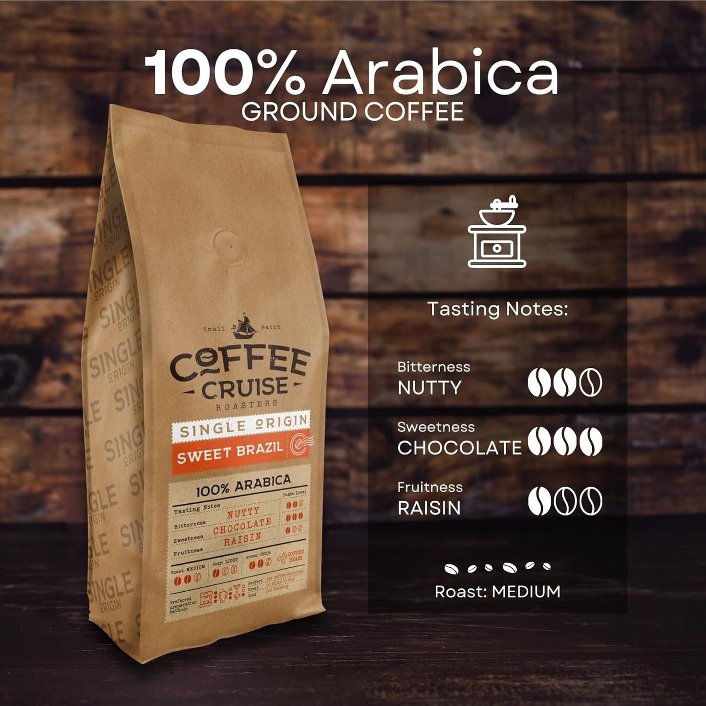 WYCIECZKA KAWOWA Słodka Brazylia Brasilianische Kaffeebohnen 1kg - Mittlere Röstung - Aroma Kakao und Schokolade - Für All Kaffeemaschinen - 100% Arabski