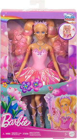 Lalka Barbie Mattel Wróżka z różdżką i modnymi dodatkami, fantastyczny motyw ze skrzydłami i strojem zmieniającym kolor, JCP76, [wielokolorowe] lalki Naty Shop