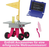 Lalka Barbie na 65. urodziny i 10 akcesoriów, zestaw astronautów, lalka brunetka, łazik na kołach, hełm kosmiczny ze zmiennym wizjerem i nie tylko, HRG45