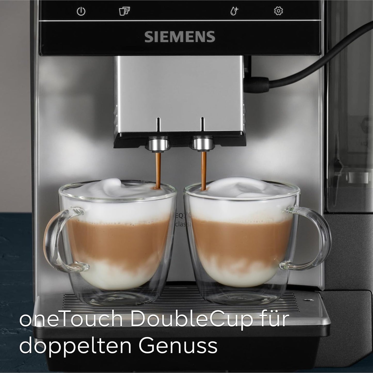 Automatyczny ekspres do kawy Siemens EQ700 classic TP715D01, sterowanie z aplikacji, napar na zimno, intuicyjny wyświetlacz dotykowy, do 10 indywidualnych kreacji kawowych jako ulubione, automatyczne czyszczenie parą, 1500 W, srebrno-szary
