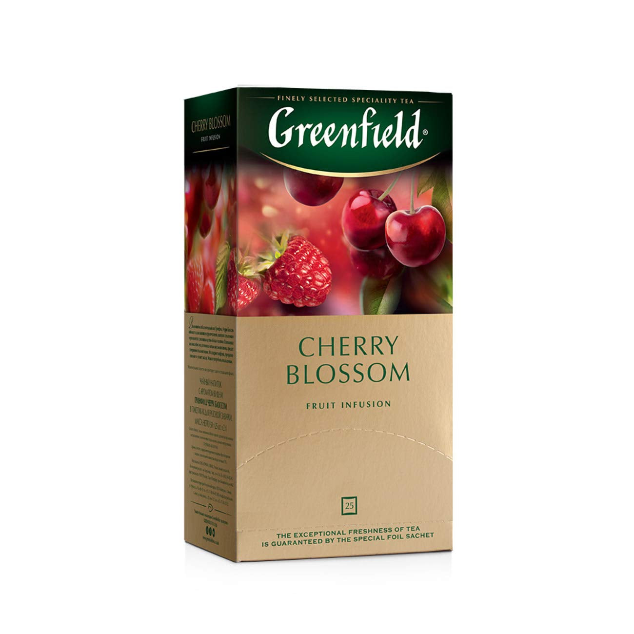 Kwiat wiśni Greenfield, hibiskus, dzika róża, jabłko, malina, jeżyna, torebki herbaty (2 g x 25), 50 g