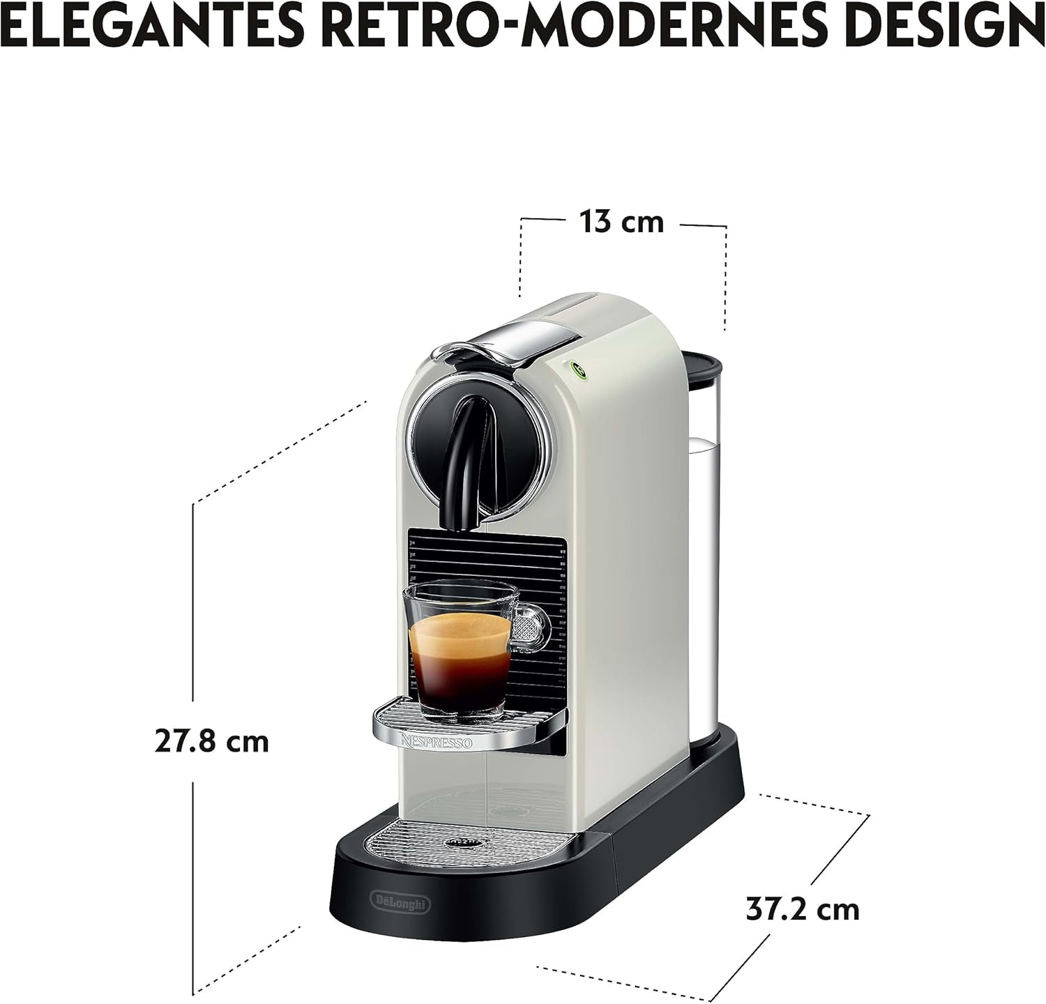 Ekspres na kapsułki Nespresso EN167.W Citiz, pompa wysokociśnieniowa i idealna kontrola temperatury, bez Aeroccino (spieniacza do mleka), funkcja oszczędzania energii, 1260 W, kremowo-biały, 37,4 x 11,9 x 25,5 cm