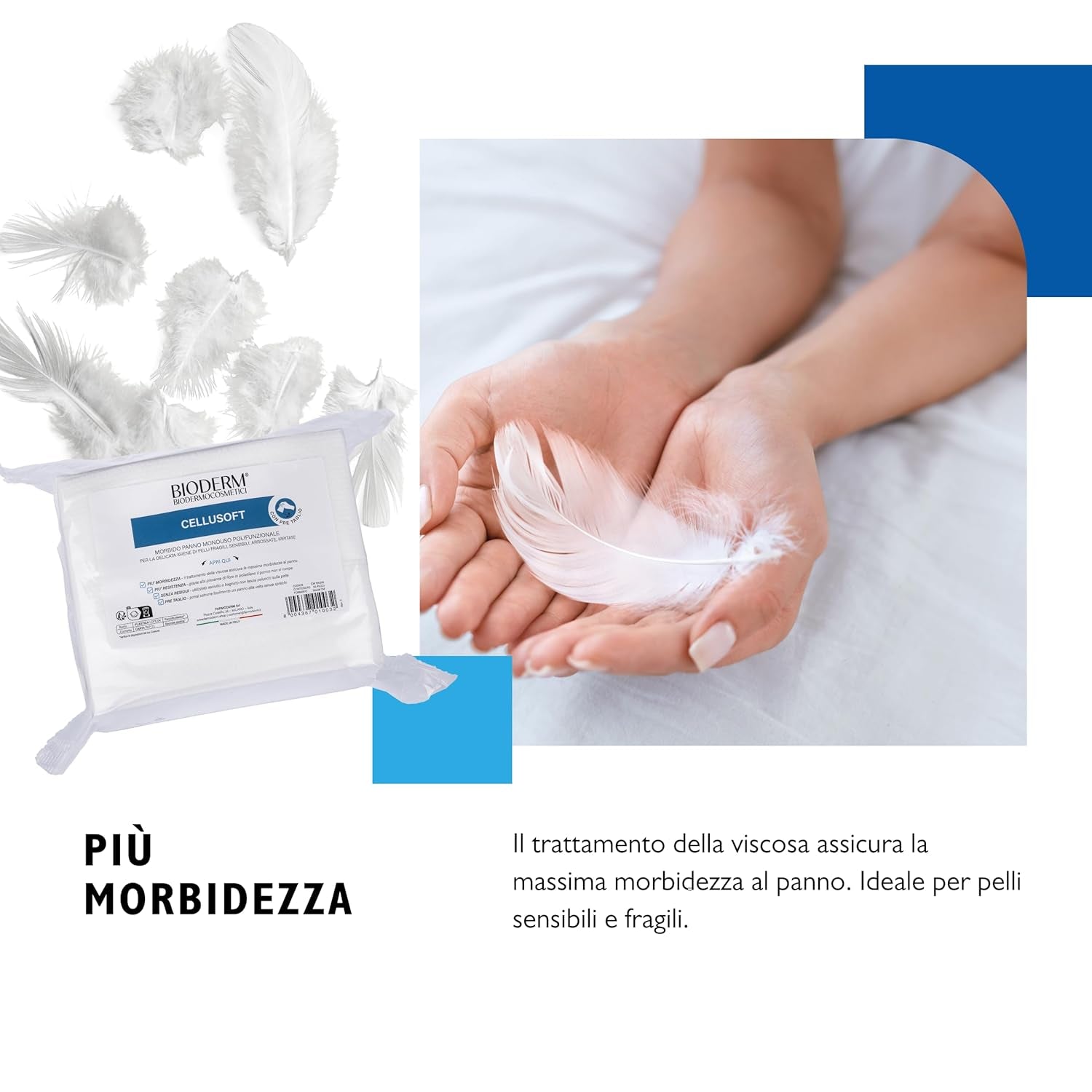 BIODERM Cellusoft - miękkie, wielofunkcyjne, jednorazowe chusteczki nawilżane wiskozowe i poliestrowe - wielofunkcyjne chusteczki do delikatnej higieny wrażliwej i zaczerwienionej skóry osób starszych i dzieci - 30 x 38 cm (50