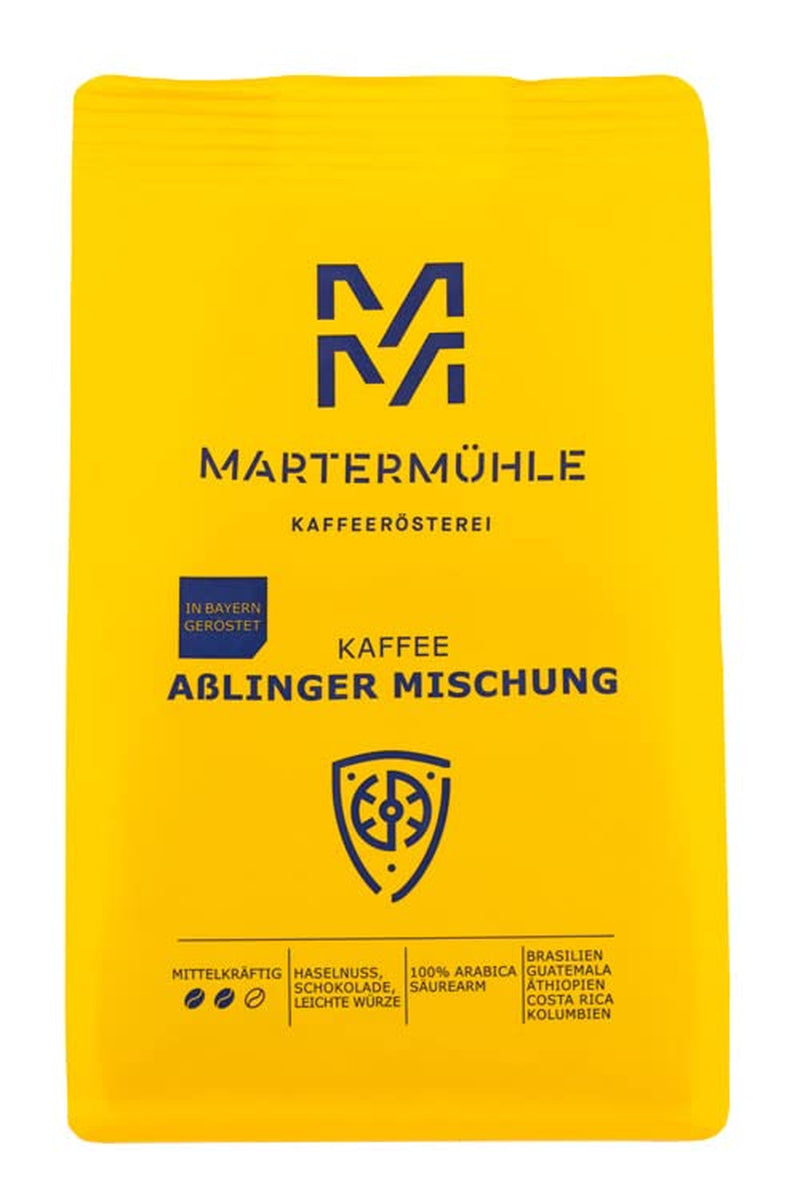 Martermühle Aßlinger Mischung Kaffeebohnen 1kg I Arabica I Smaki: Haselnuss, Leichte Würze, Schokolade I Ganze Kaffee-Bohnen schonend geröstet, säurearm