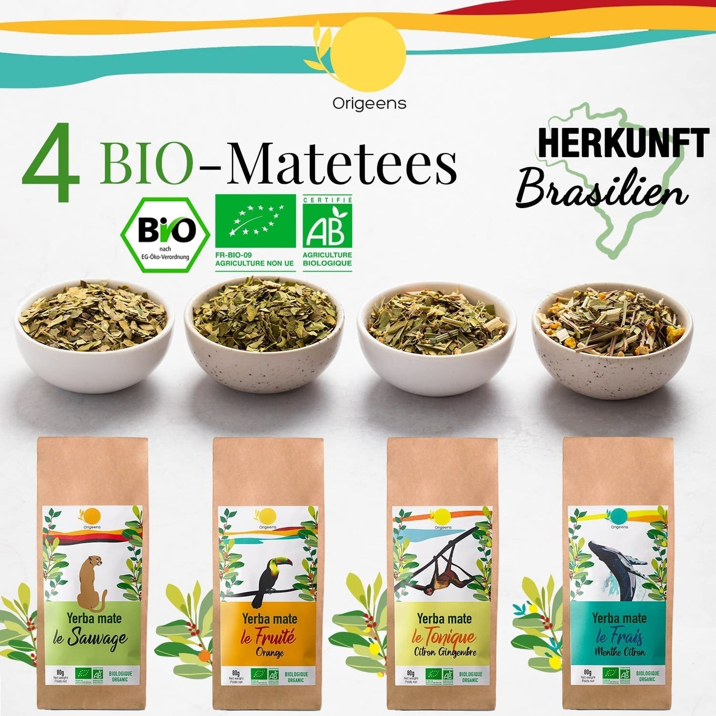 ORIGEENS BIO MATE TEA ZESTAW PREZENTOWY X4 I Yerba Mate Bio 4X80G I Yerba Mate Zestaw herbaciany, pomysł na prezent