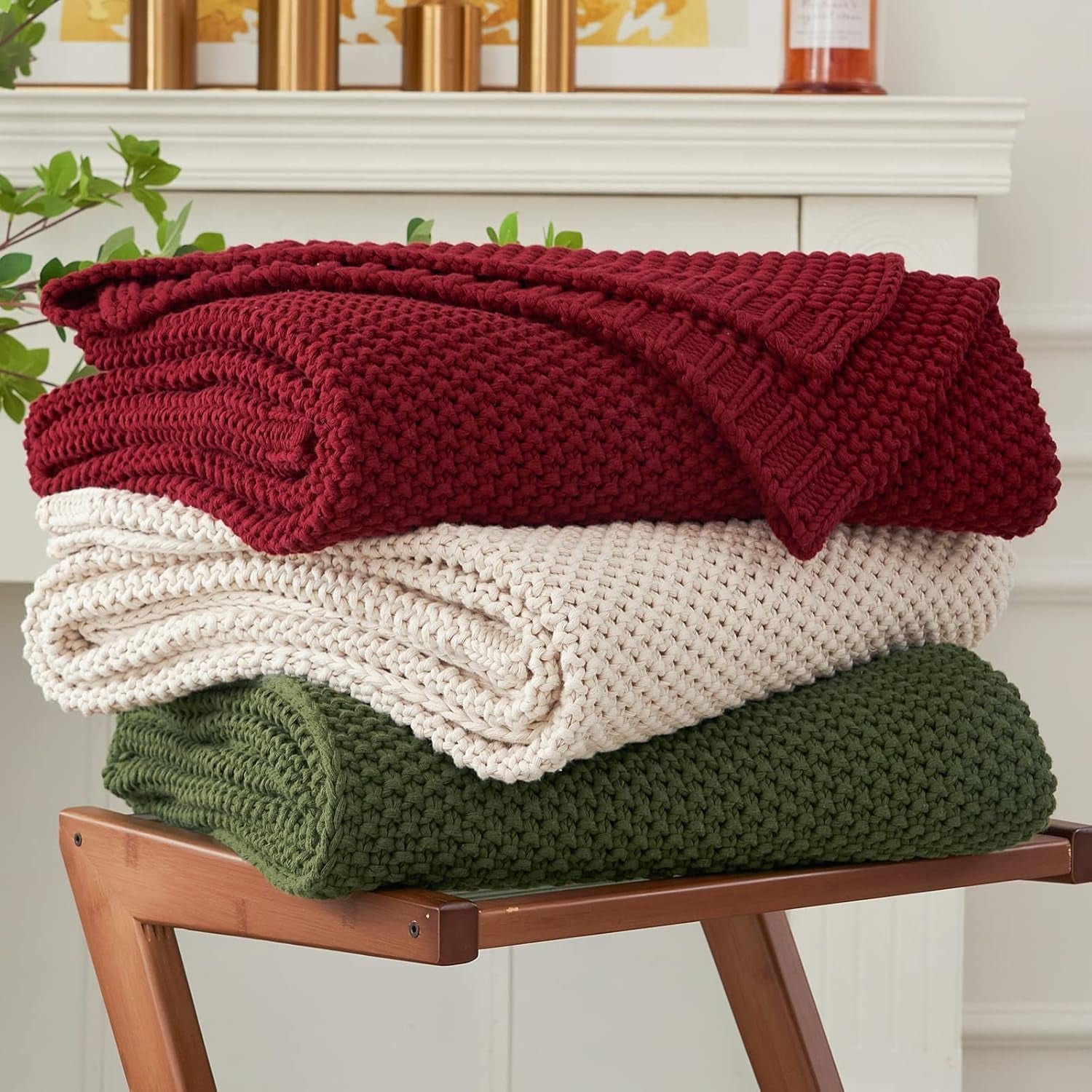 Koc z grubej dzianiny, lekki, beżowy, 100% bawełny organicznej, koc na sofę, sofę, łóżko, dziecko, pokój dziecięcy, rustykalny, shabby chic, nowoczesny dom wiejski, 152,4 x 203,2 cm, w zestawie torba na pranie. Łóżka i koce Pościel Longhui czerwona 51 "X63"