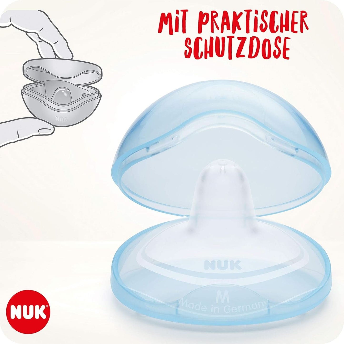 NUK Stillhütchen | Brusthütchen Zum Stillen | Schützt Vor Wunden Brustwarzen | Dünnes Silikon | Duży M (20Mm) | Łącznie z Schutzdozą | 2 Stück Żywność dla niemowląt i akcesoria do karmienia piersią Naty Shop