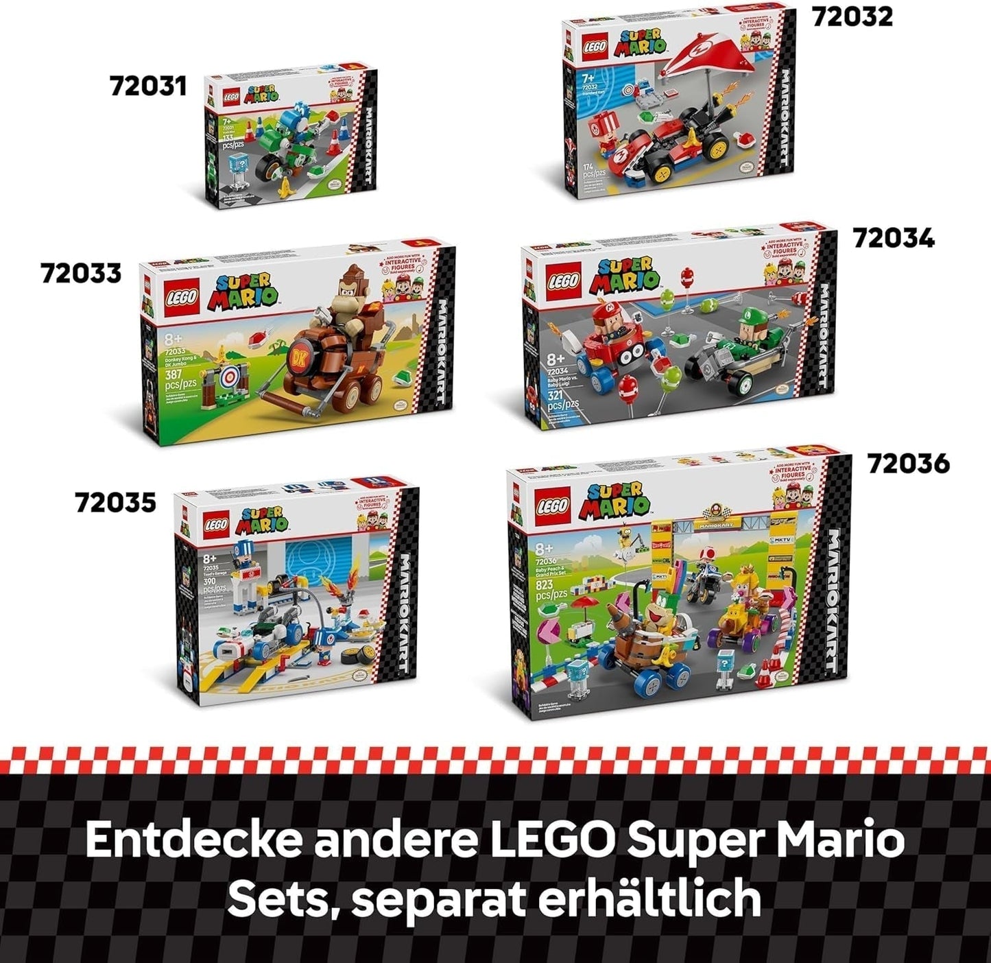 LEGO Super Mario: Mario Kart — standardowy gokart, kolekcja Nintendo, prezent dla dzieci, pozwala chłopcom, dziewczętom i graczom od 7 lat na niezależną zabawę, zabawka przygodowa z figurką ropuchy 72032 Zestawy do budowania Besuche den LEGO-Store