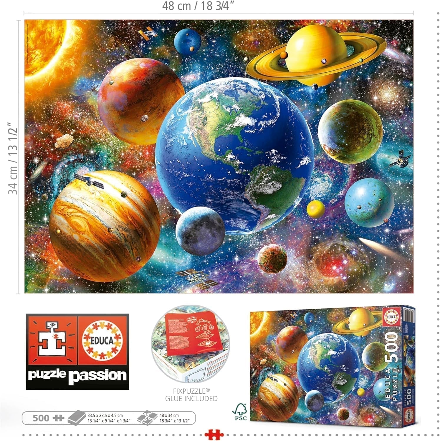 Educa - Puzzle 500 elementów dla dorosłych | Układ Słoneczny, puzzle 500 elementów dla dorosłych i dzieci od 11 lat, planety, kosmos, kosmos (18449) Puzzle Naty Shop