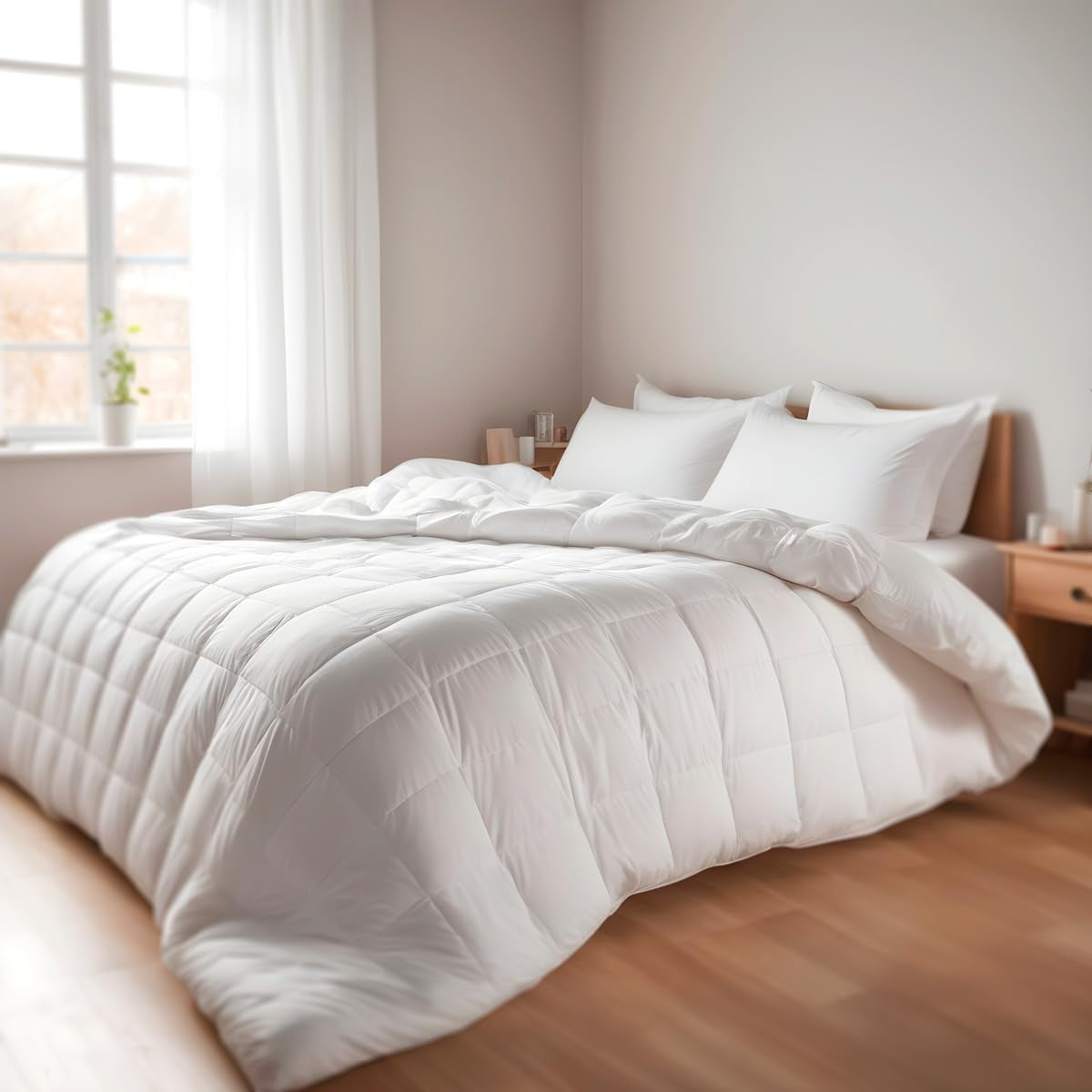 Kołdra z włókna 250 G, mikrofibra, miękka, jedwabista, do łóżek 100, 105 i 110 cm, biała, 180 X 220 cm Kołdry i kołdry Naty Shop