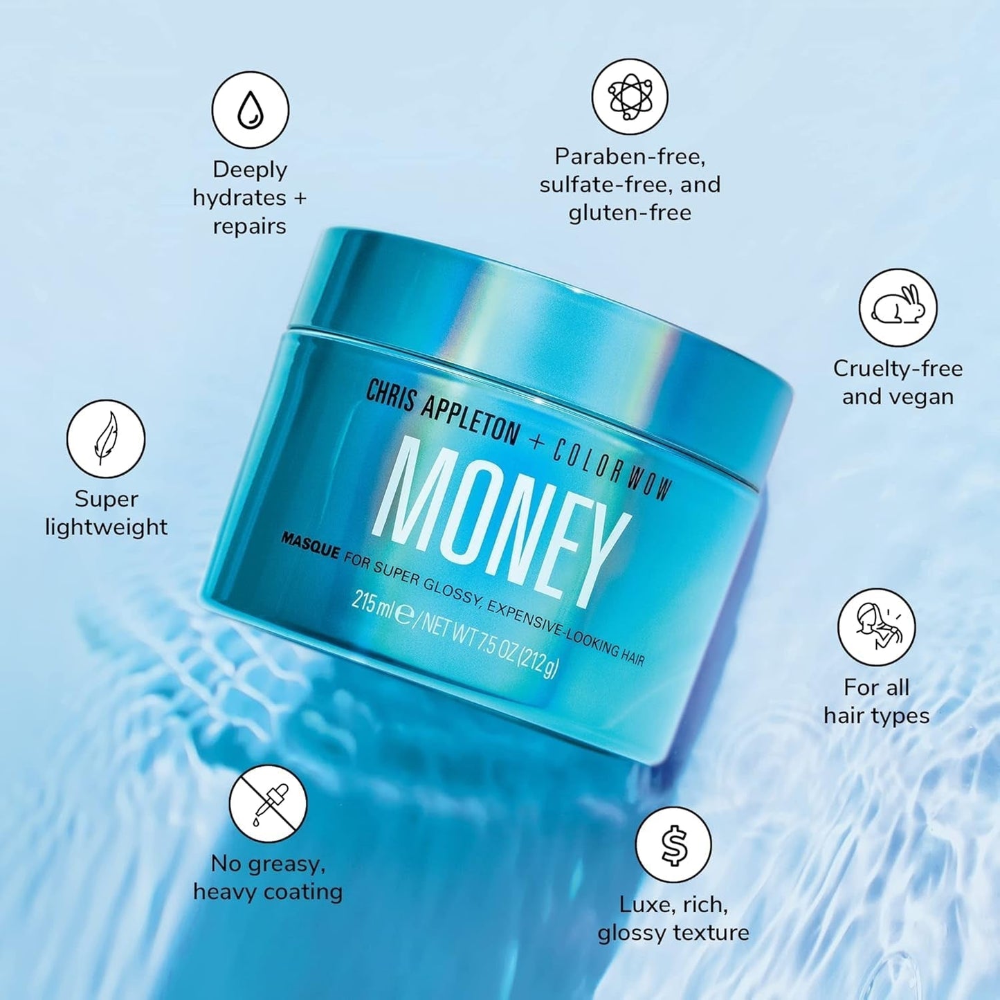 COLOR WOW Nawilżająca maska do włosów Money 215 ml - maska do włosów suchych i zniszczonych, nawilżanie włosów - pielęgnacja i termoochrona włosów, niebieska Maska do włosów Naty Shop