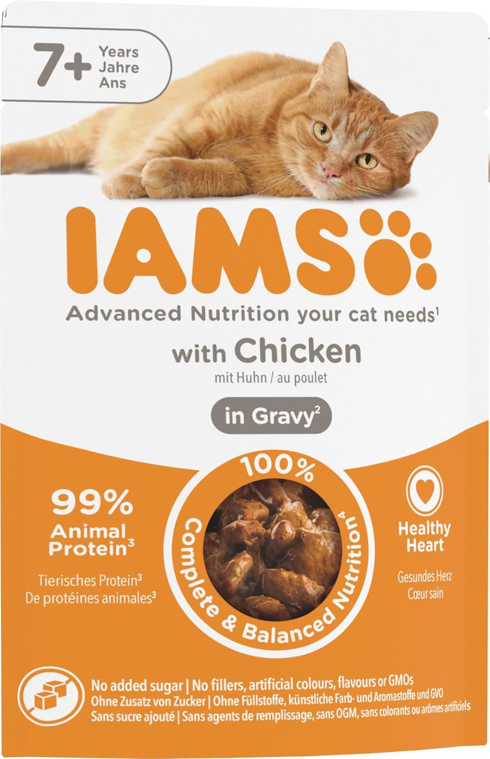 IAMS Delights Mokra karma dla kotów z kurczakiem w sosie dla starszych kotów od 7. roku życia – wielkość próbna, pojedyncza saszetka, 1 x 85 g