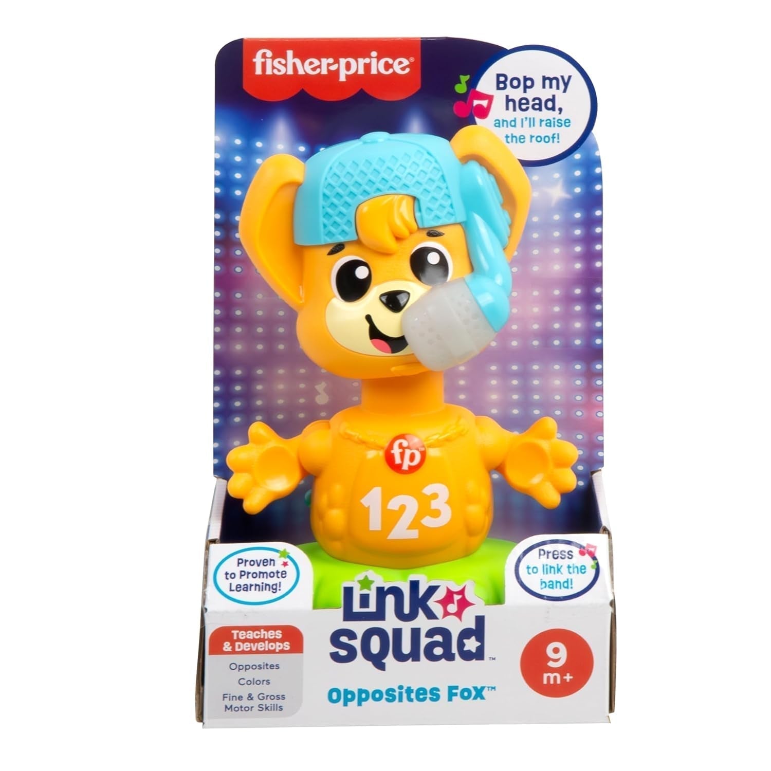 Opaska ze zwierzętami Fisher Price Lis Rino Ucz się przeciwieństw, Interaktywny lis do nauki poprzez ruch, Kolorowe światła, piosenki i dźwięki, Zabawka dla dziecka, 9+ miesięcy, HYL02 Zabawki dla niemowląt Naty Shop