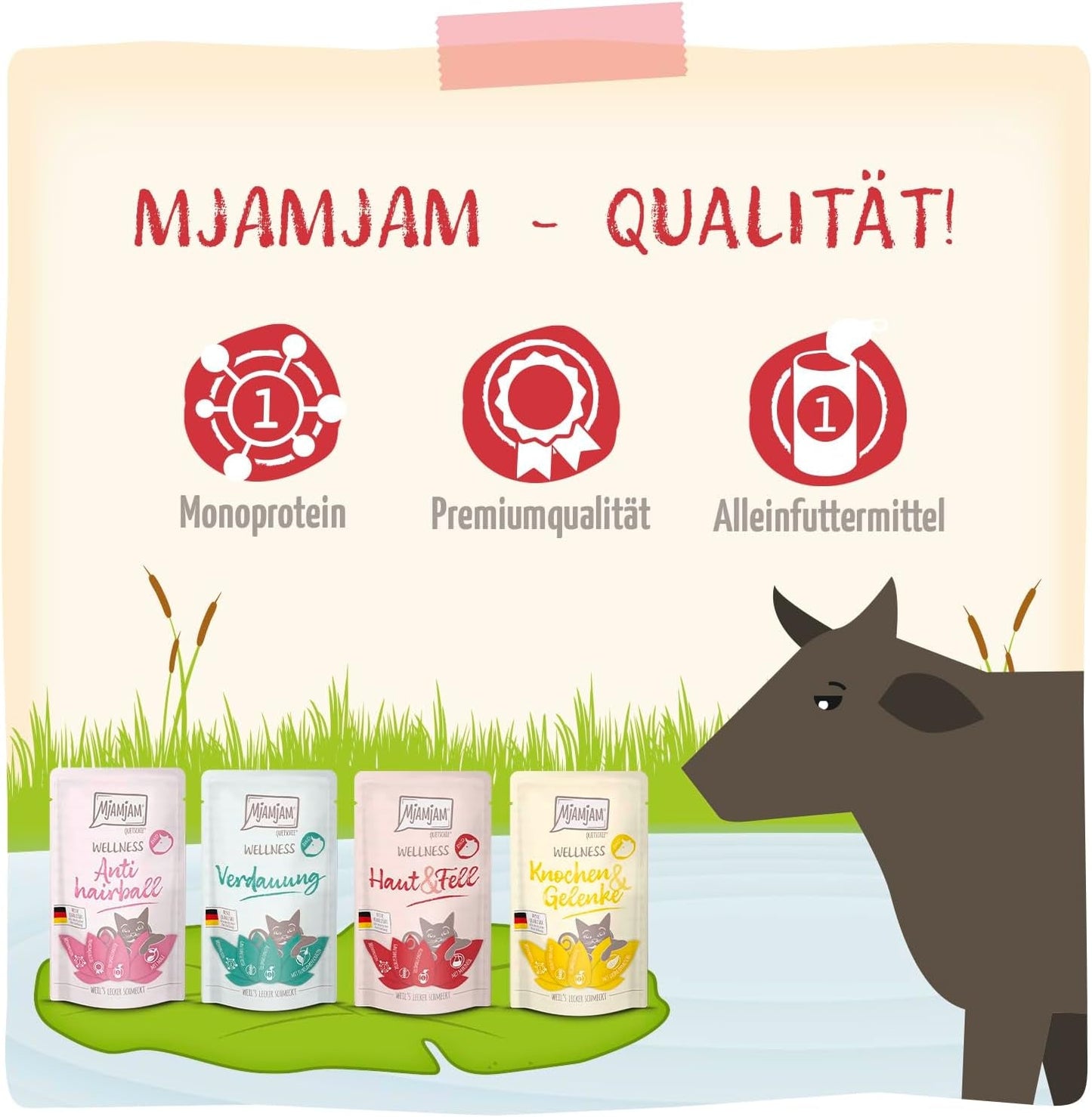 MjAMjAM - Mokra karma dla kotów Premium - Wellness Pack Wołowina, opakowanie 12 sztuk (12 x 125 g), bez zbóż, z dodatkowym mięsem