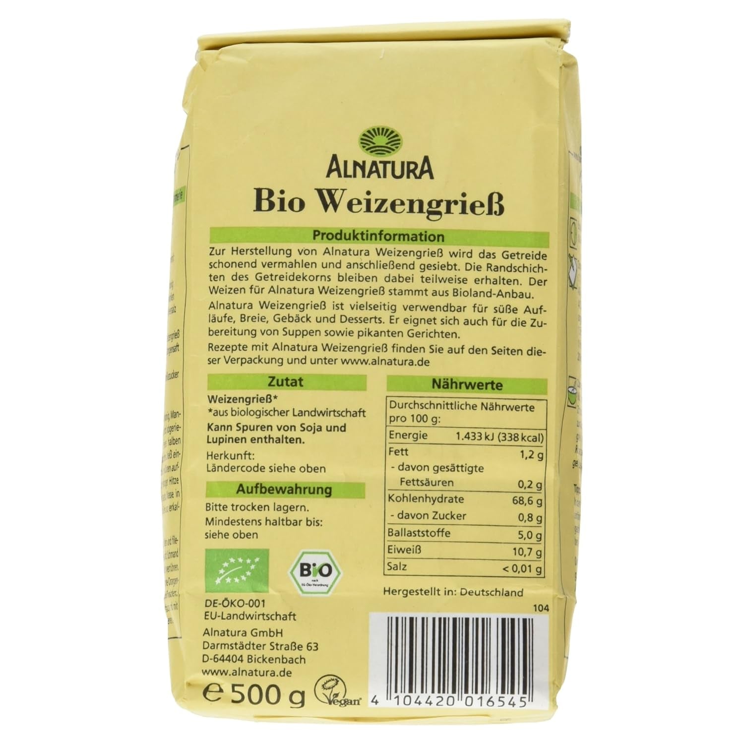 Ekologiczna semolina pszenna 500g (opakowanie może się różnić)