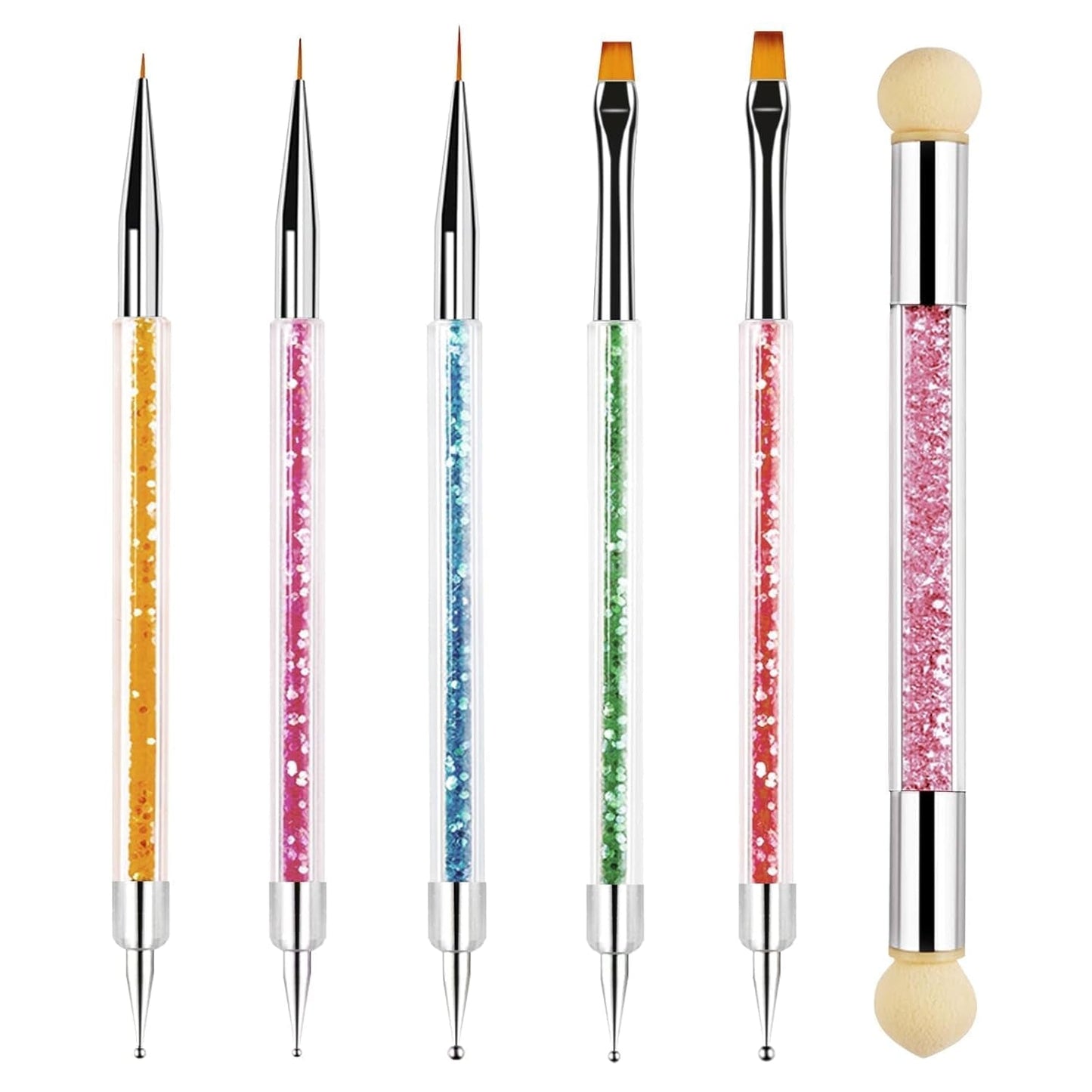 Sularpek 6 Stück Nagel Pinsel, Nail Art Pinsel, Pinsel Nageldesign, Nagel Pinsel Set, Nail Art Dotting Tools Mit 1 Gąbkowy aplikator w pędzelku, Nageldesign Zubehör Für DIY Nail Art Design