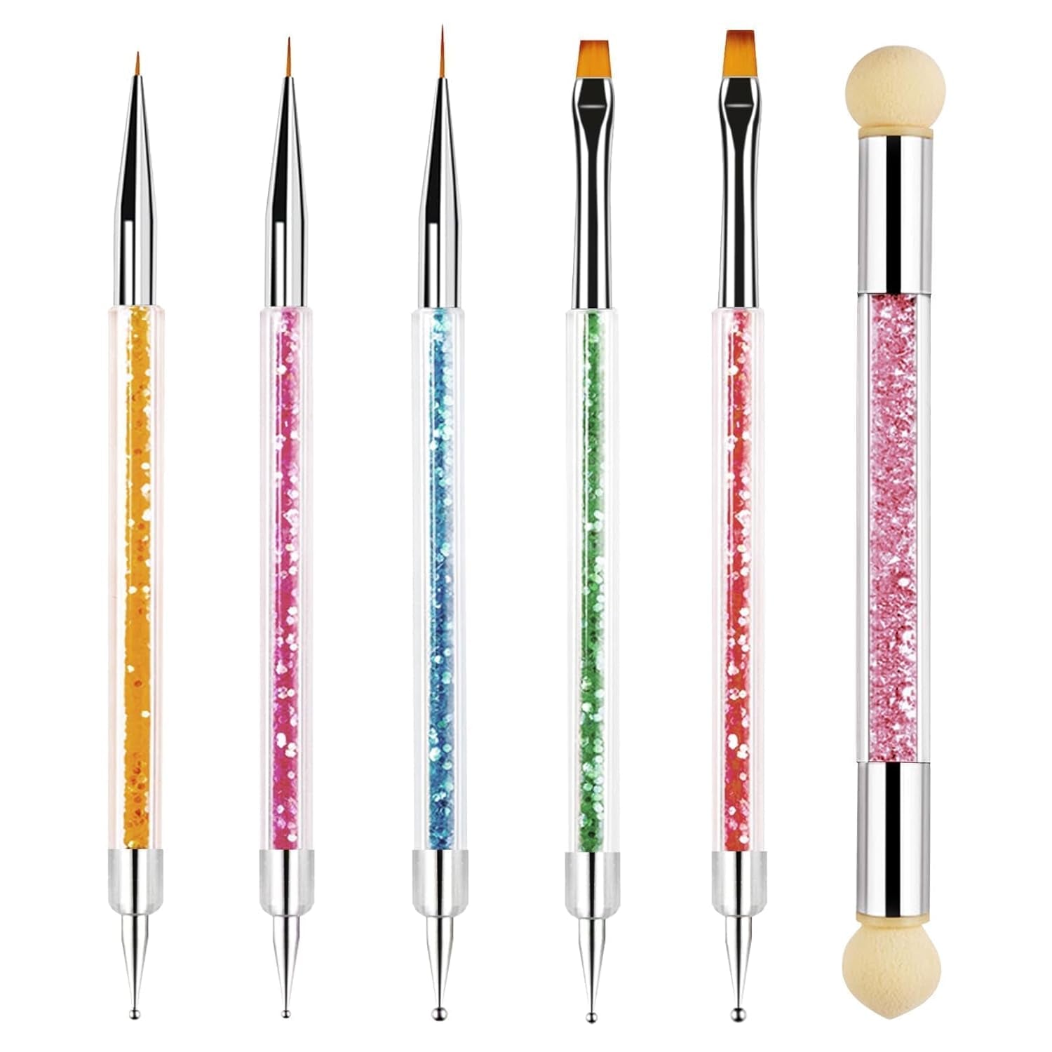 Sularpek 6 Stück Nagel Pinsel, Nail Art Pinsel, Pinsel Nageldesign, Nagel Pinsel Set, Nail Art Dotting Tools Mit 1 Gąbkowy aplikator w pędzelku, Nageldesign Zubehör Für DIY Nail Art Design