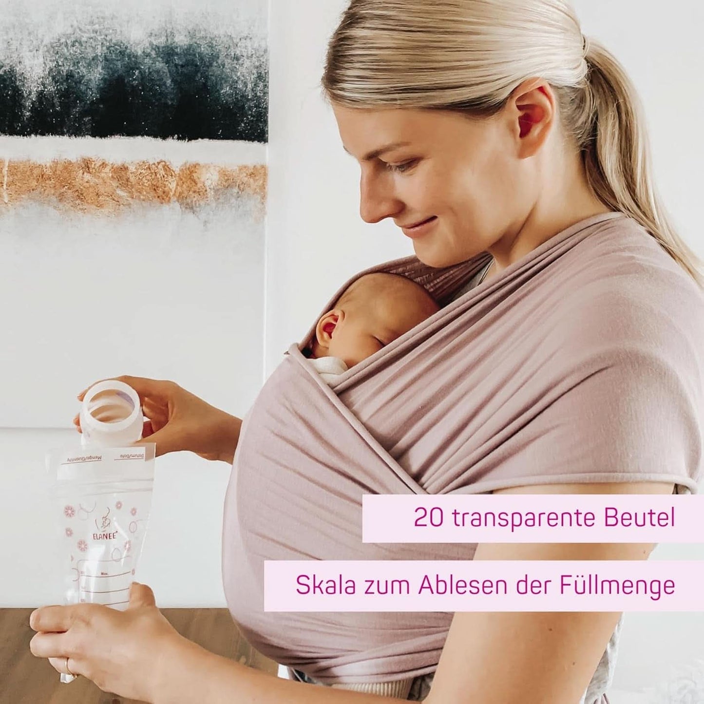 ELANEE Muttermilchbeutel, Aufbewahren & Einfrieren Von Muttermilch, Geschmackneutral Und Vorsterilisiert, Doppelter Sicherheitsverschluss, 20 Stück, Mit Standfuß (711-00) Żywność dla niemowląt i akcesoria do karmienia piersią Naty Shop