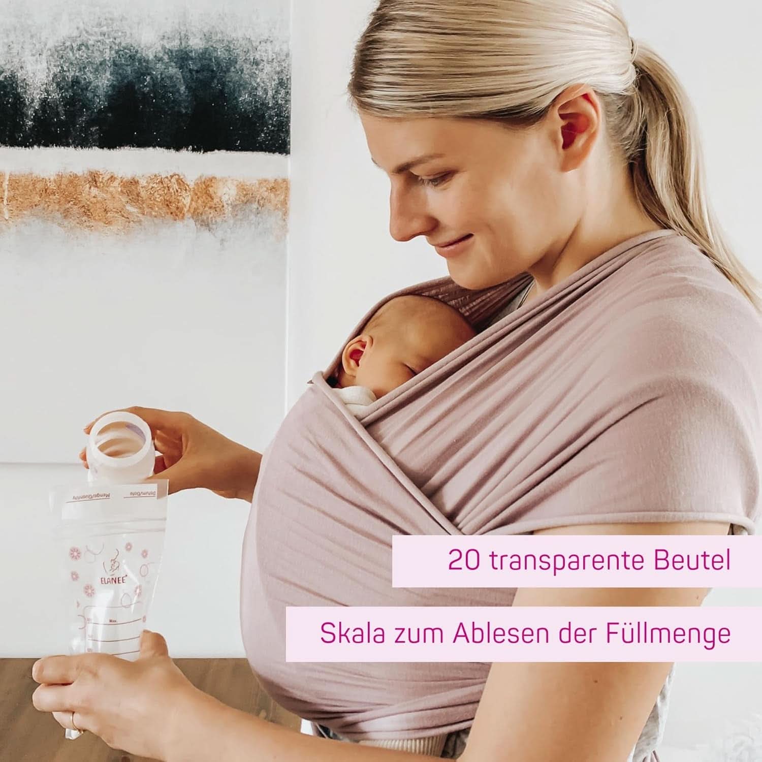ELANEE Muttermilchbeutel, Aufbewahren & Einfrieren Von Muttermilch, Geschmackneutral Und Vorsterilisiert, Doppelter Sicherheitsverschluss, 20 Stück, Mit Standfuß (711-00) Żywność dla niemowląt i akcesoria do karmienia piersią Naty Shop