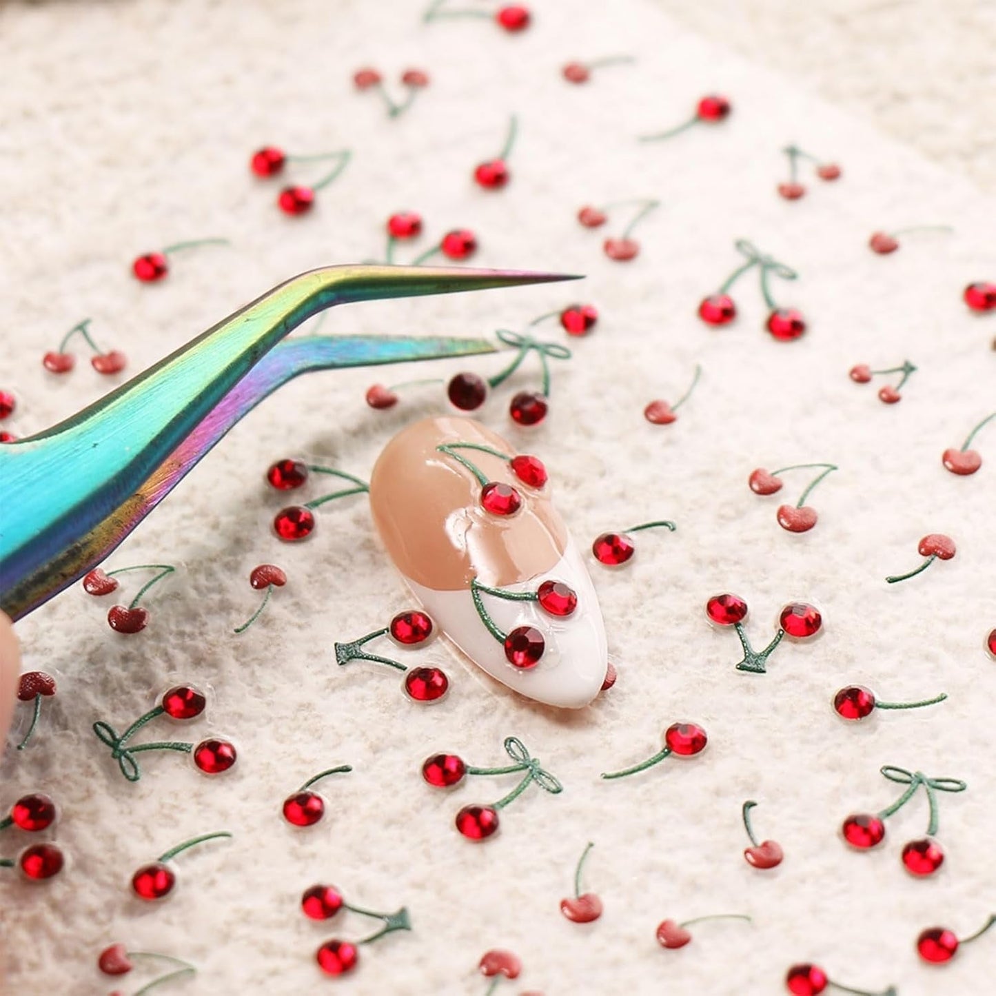 JMEOWIO 3D Nagelsticker Kirsche Nail Art Naklejka Selbstklebend Nagelaufkleber 5D Stereoskopisch Dekoration Nageldesign Zubehör 1 Blatt